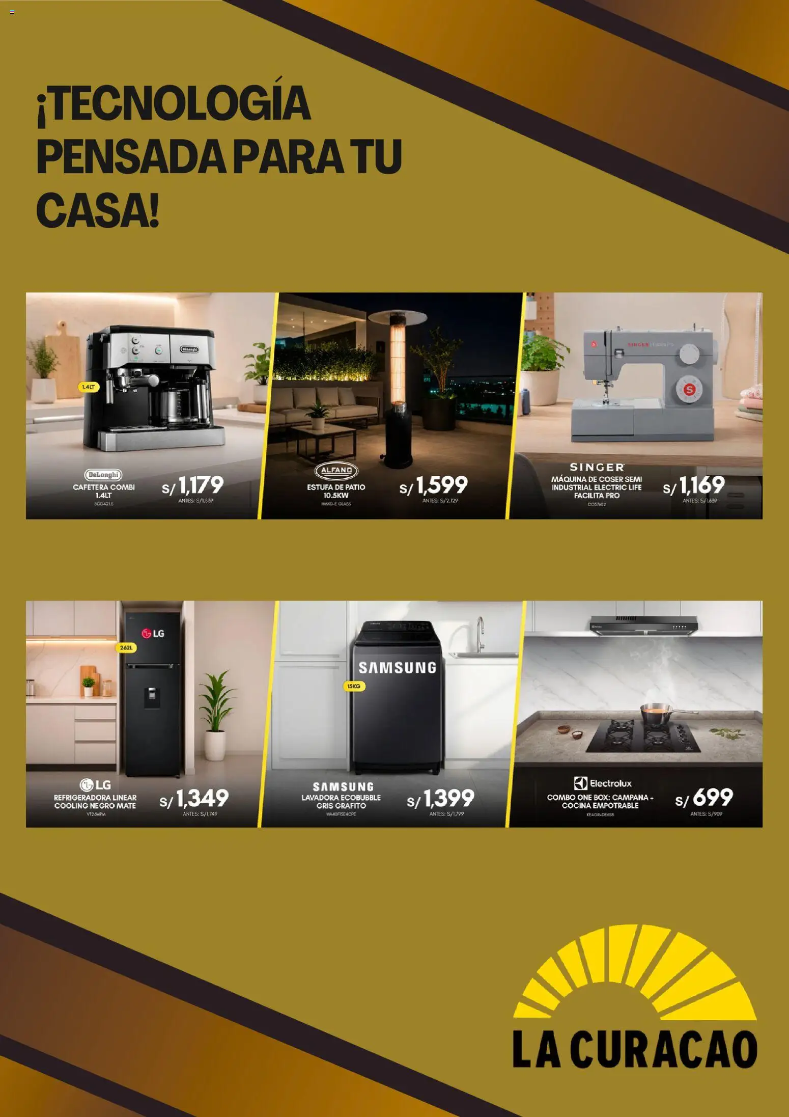 Catálogo La Curacao válido desde 20/07/2026 | Página: 3 | Productos: Lavadora, Cocina, Cafetera, Máquina de coser