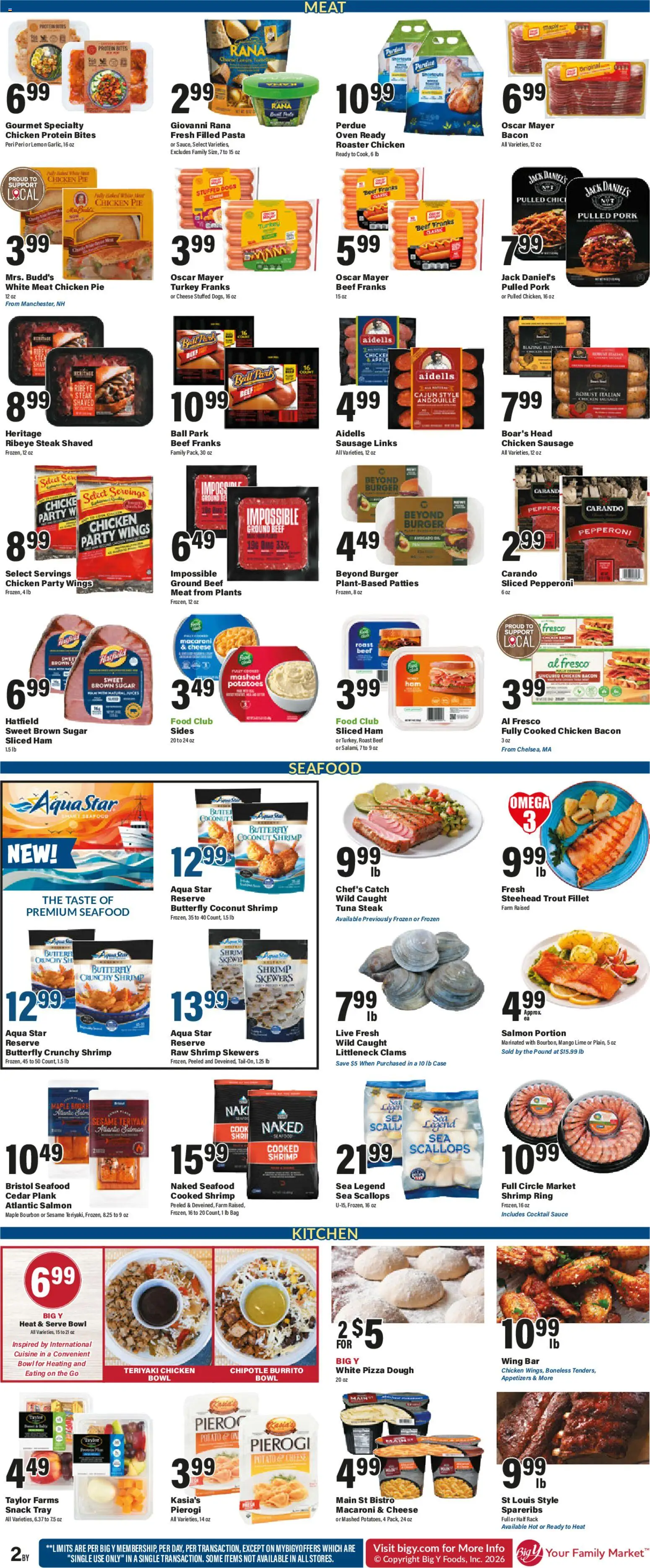 Big Y Weekly Ad - valid from 11.06.2026 | Page: 3 | Products: Pizza, Bourbon, Sugar, Seafood