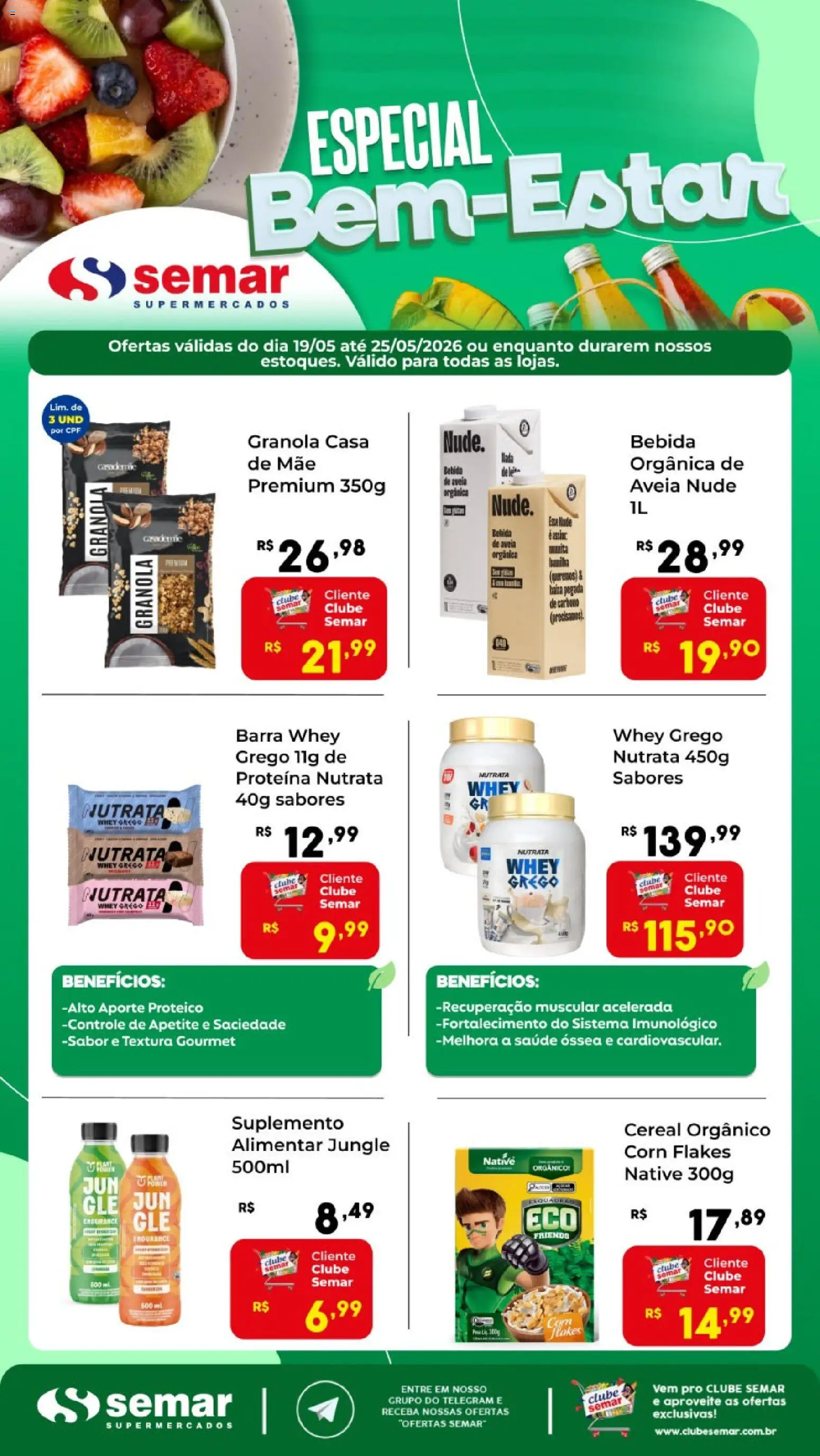 Semar Supermercado Folheto - válido de 19.05.2026 | Página: 1 | Produtos: Leite, Granola, Bebida, Aveia