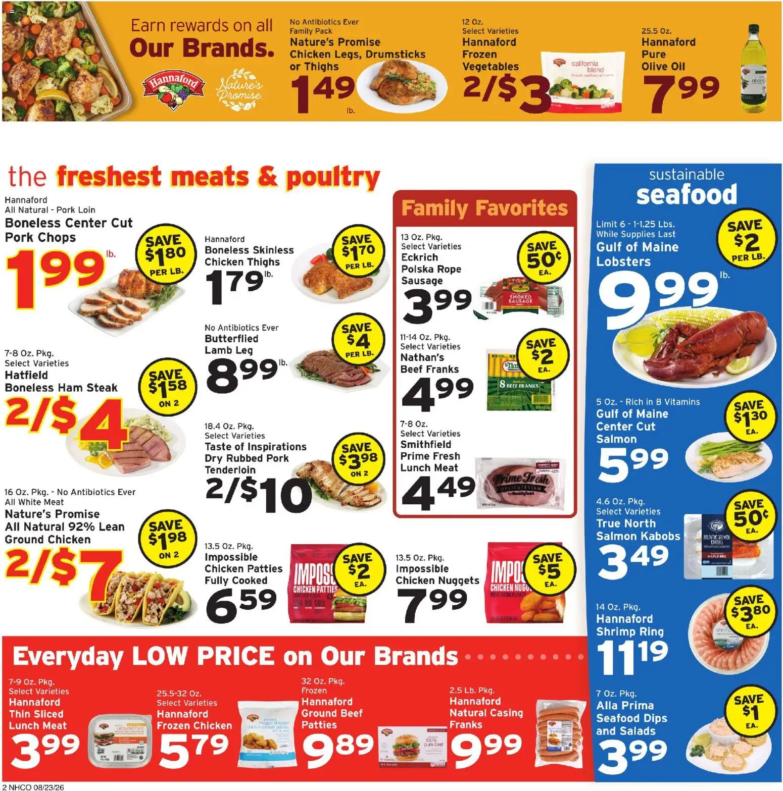 Hannaford Weekly Ad - valid from 08/23/2026 | Page: 2 | Products: Olive oil, Beef, Vegetables, Ground beef