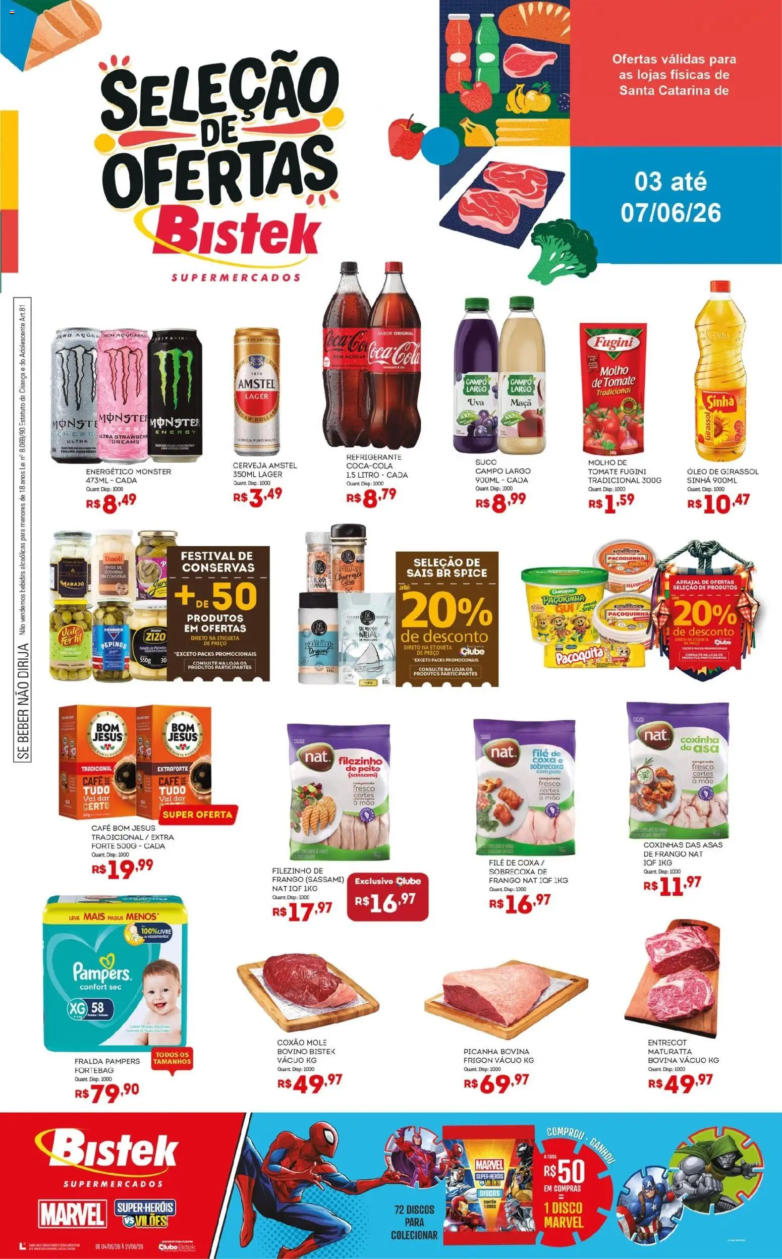 Bistek Supermercados Folheto - válido de 03.06.2026 | Página: 1 | Produtos: Pampers, Óleo, Monster, Óleo de girassol