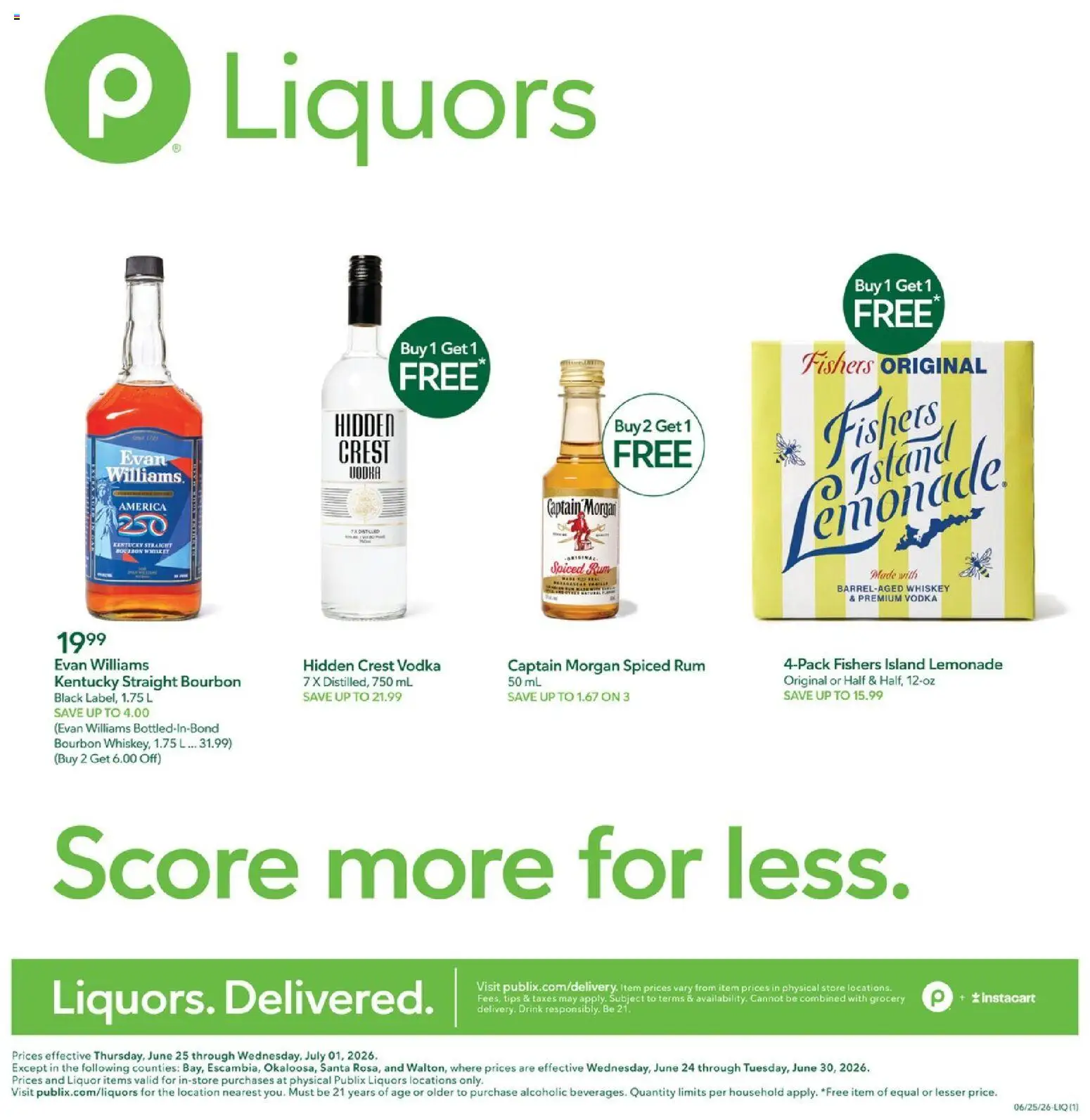 Publix Liquor Ad - valid from 06/25/2026 | Page: 1 | Products: Bourbon, Vodka, Whiskey