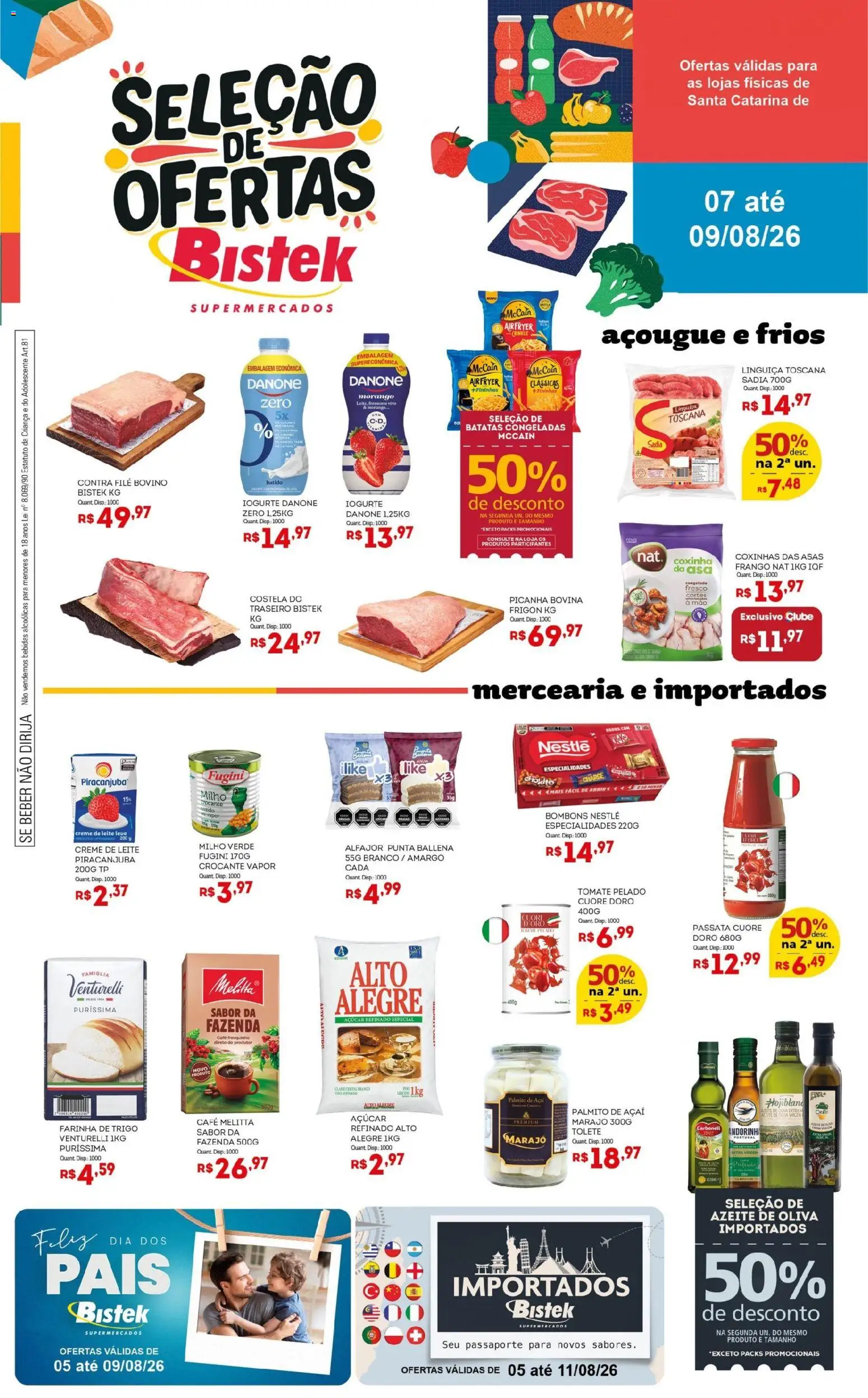 Bistek Supermercados Folheto - válido de 07/08/2026 | Página: 1 | Produtos: Linguiça, Leite, Iogurte, Creme de leite