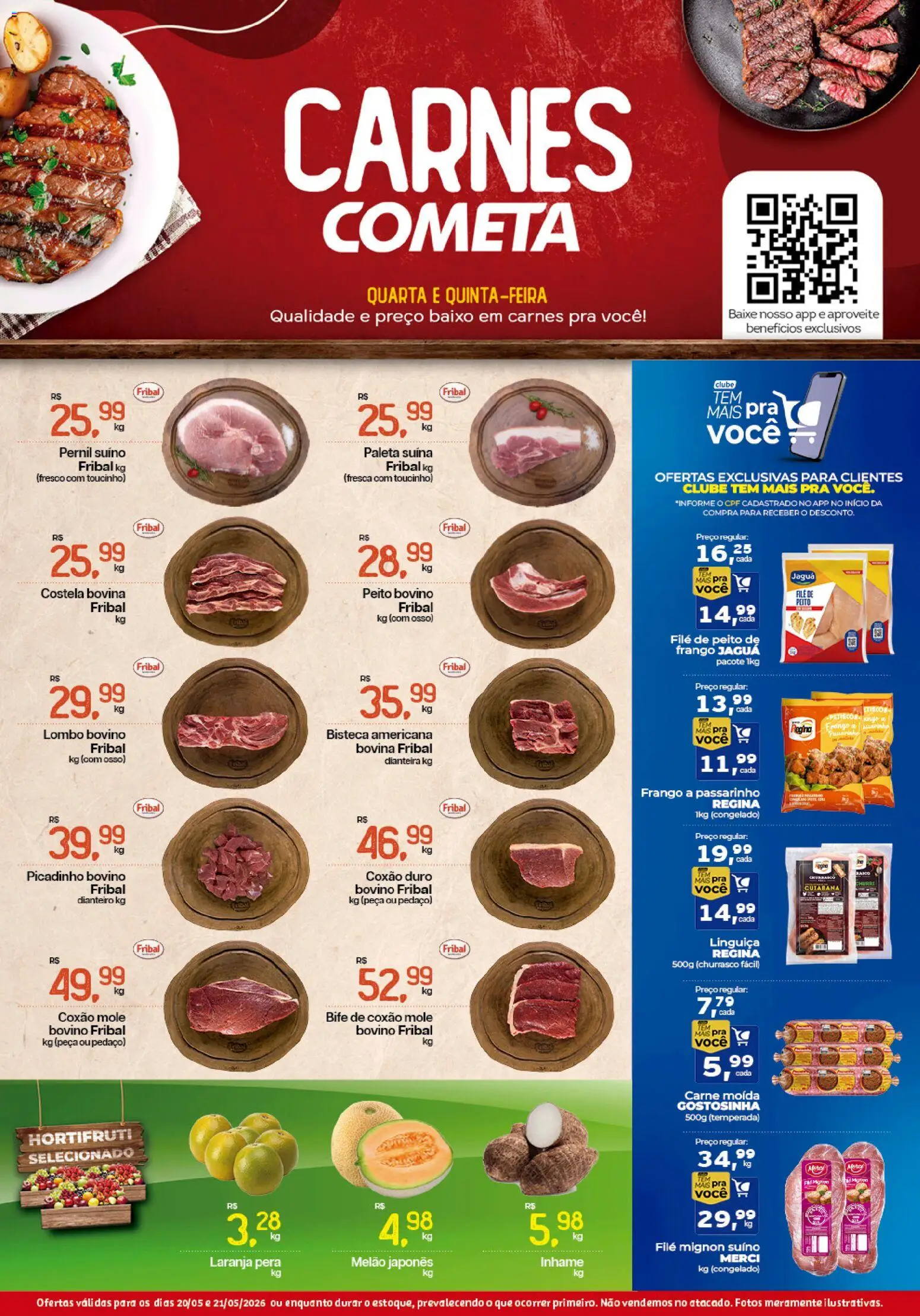 Cometa Supermercados Folheto - válido de 20.05.2026 | Página: 1 | Produtos: Melão, Filé mignon, Baixo, Frango