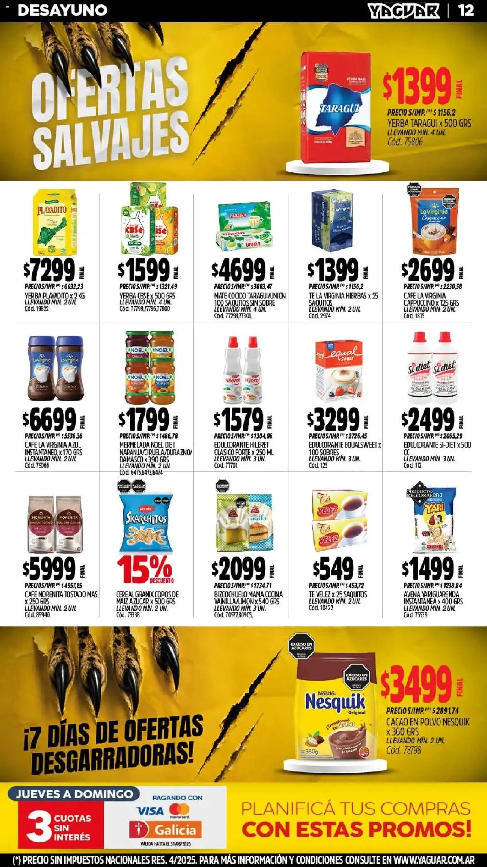 Yaguar - Oferta Semanal Jujuy │ válido desde el 03/08/2026 | Página: 12 | Productos: Azucar, Polvo, Avena, Damasco