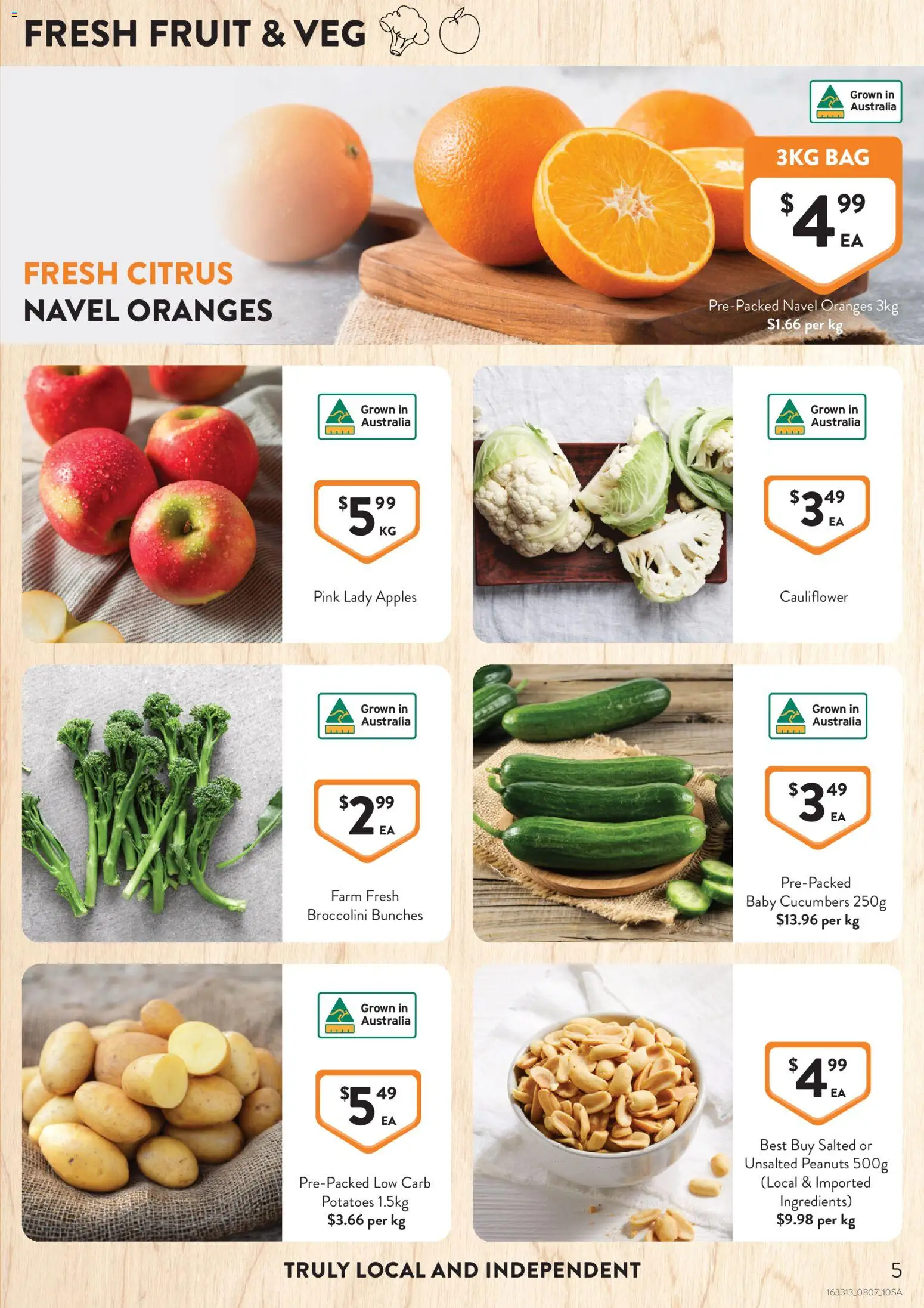 Foodworks catalogue - valid from 08/07/2026 | Page: 5 | Products: Apples, Peanuts, Cucumbers, Potatoes