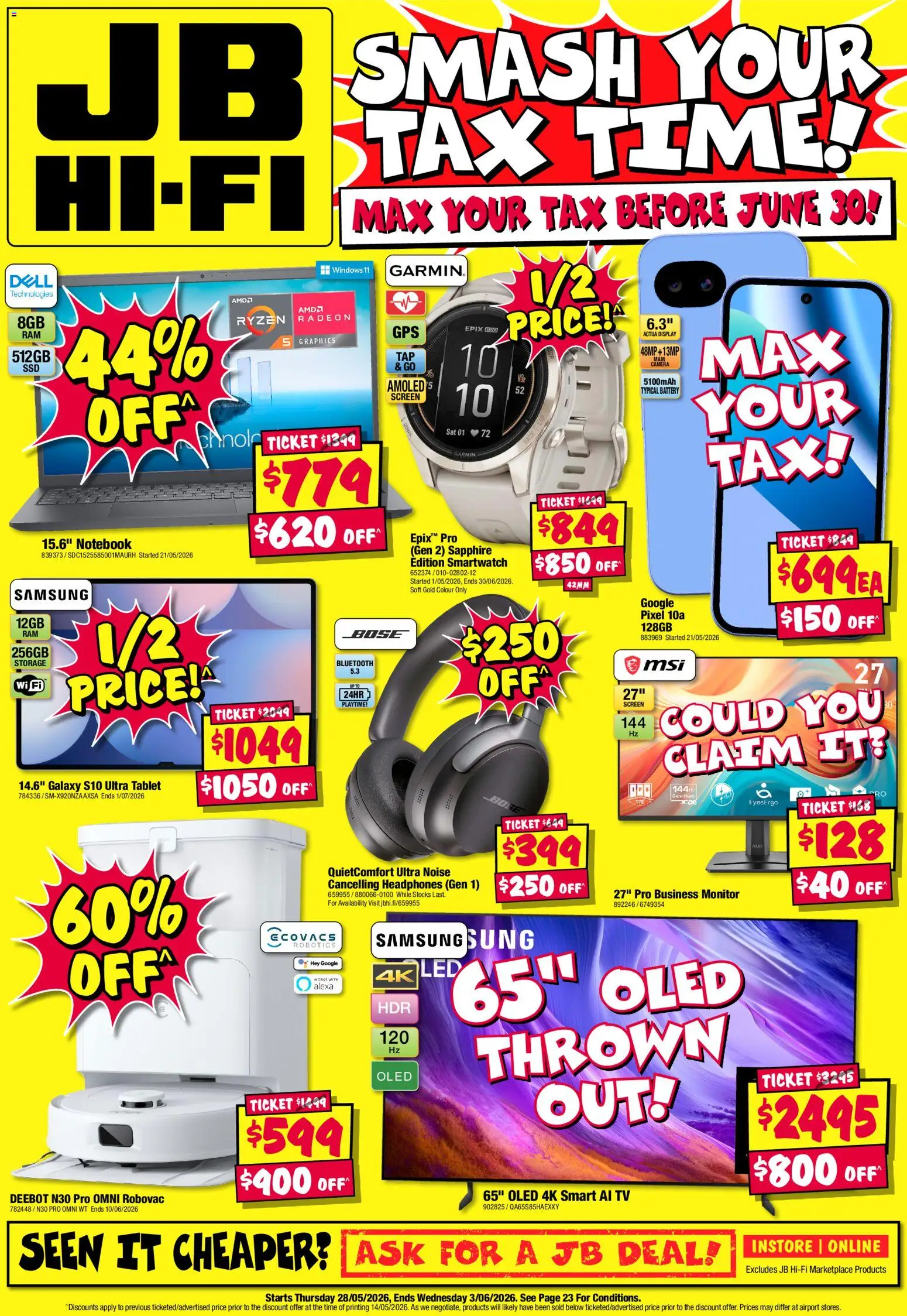 JB Hi-Fi catalogue - valid from 28.05.2026 | Page: 1 | Products: Monitor, Camera, Screen, Smartwatch