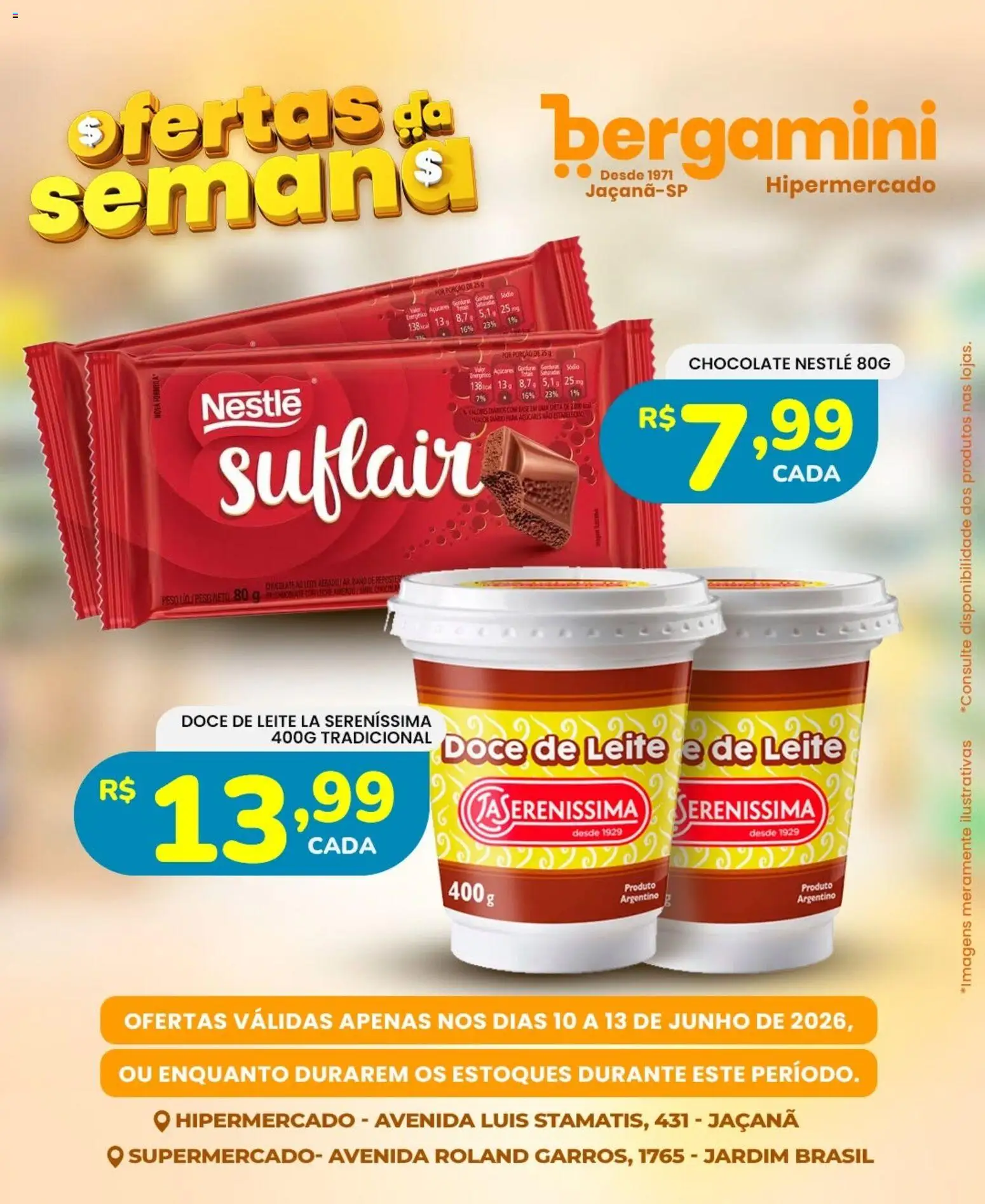 Supermercado Bergamini Folheto - válido de 10.06.2026 | Página: 12 | Produtos: Leite, Chocolate, Base, Doce de leite