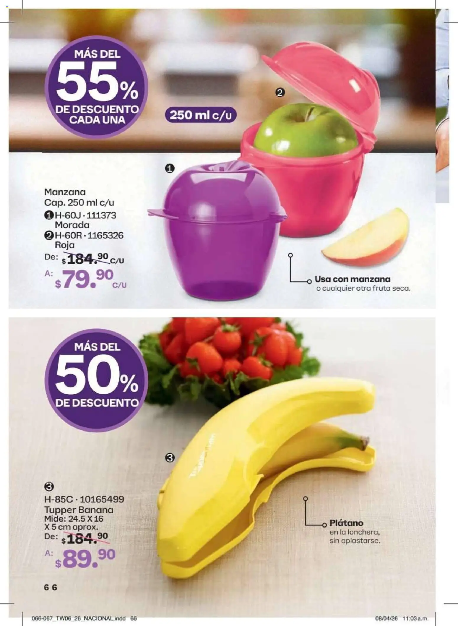 Nuevas ofertas de Tupperware válidas en toda la República Mexicana desde el 18/05/2026. ¡Encuentra las mejores ofertas en Tupperware catálogo! | Página: 66 | Productos: Plátano, Manzana, Tupper