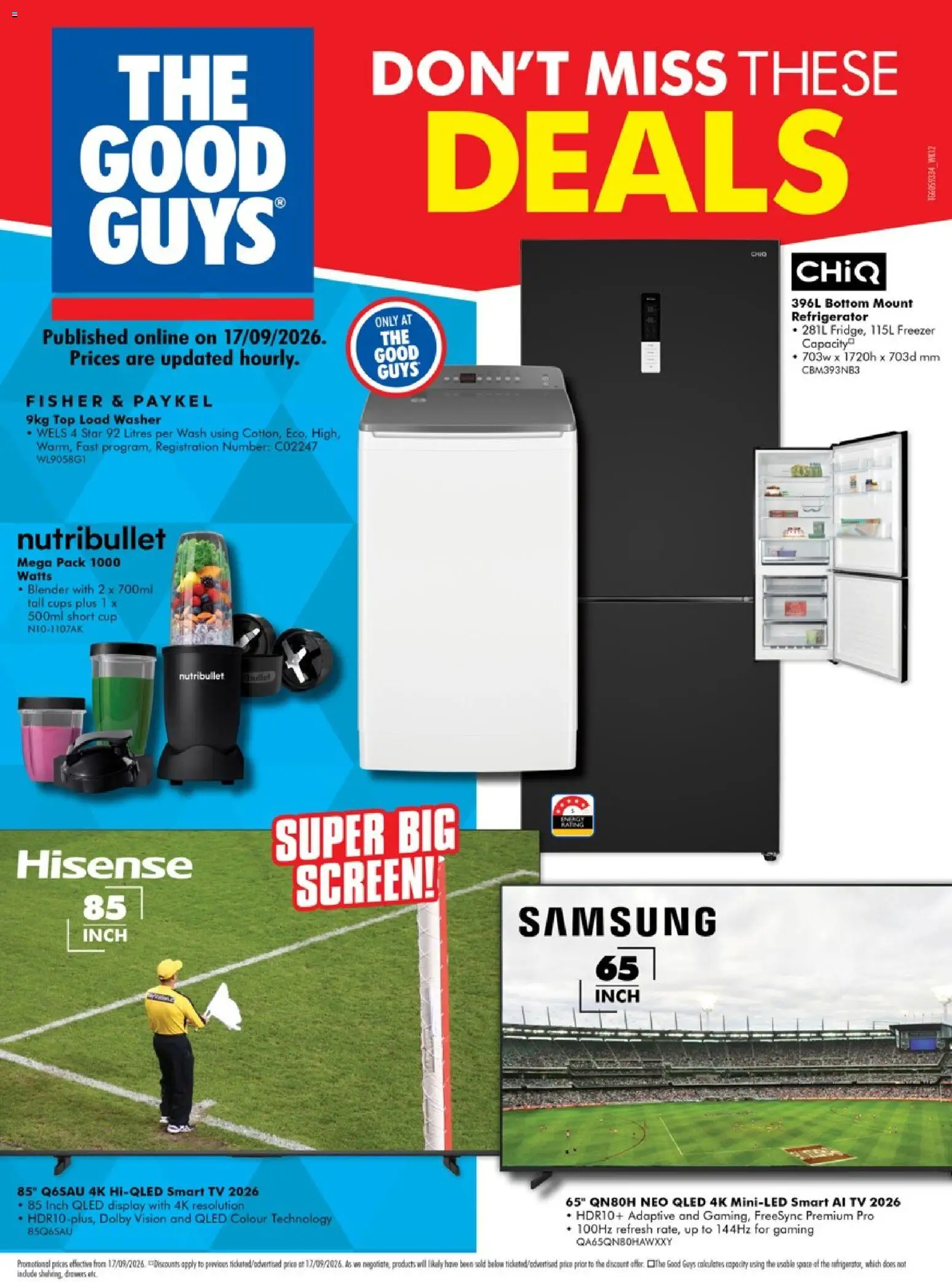 The Good Guys catalogue - valid from 16/09/2026 | Page: 1 | Products: Freezer, Refrigerator, Smart tv, Screen