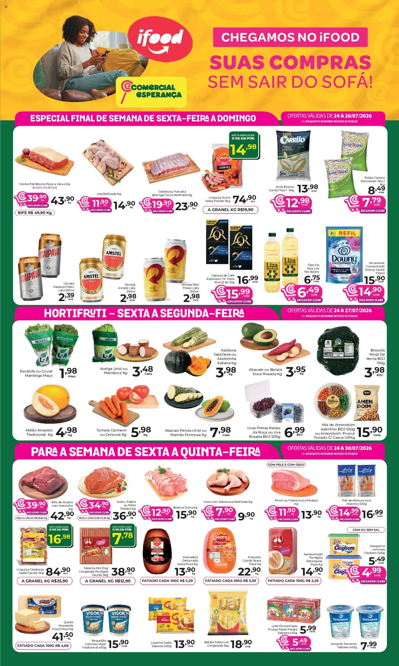 Comercial Esperança Folheto - válido de 24/07/2026 | Página: 1 | Produtos: Óleo, Lasanha, Mussarela, Margarina