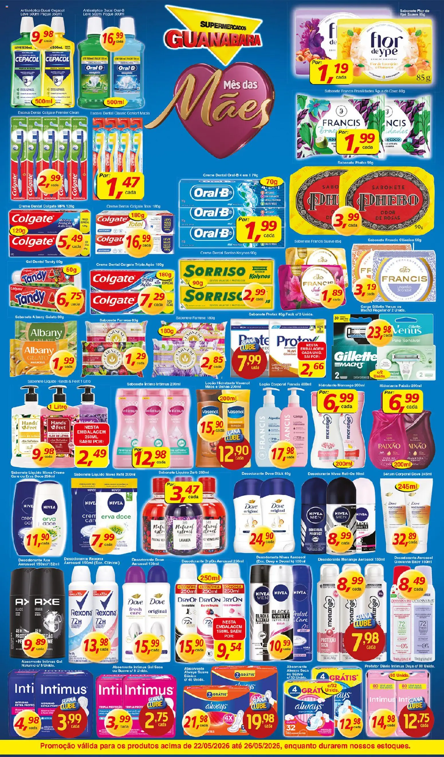 Supermercados Guanabara Folheto - válido de 22.05.2026 | Página: 9 | Produtos: Damasco, Sabonete, Dove, Creme dental