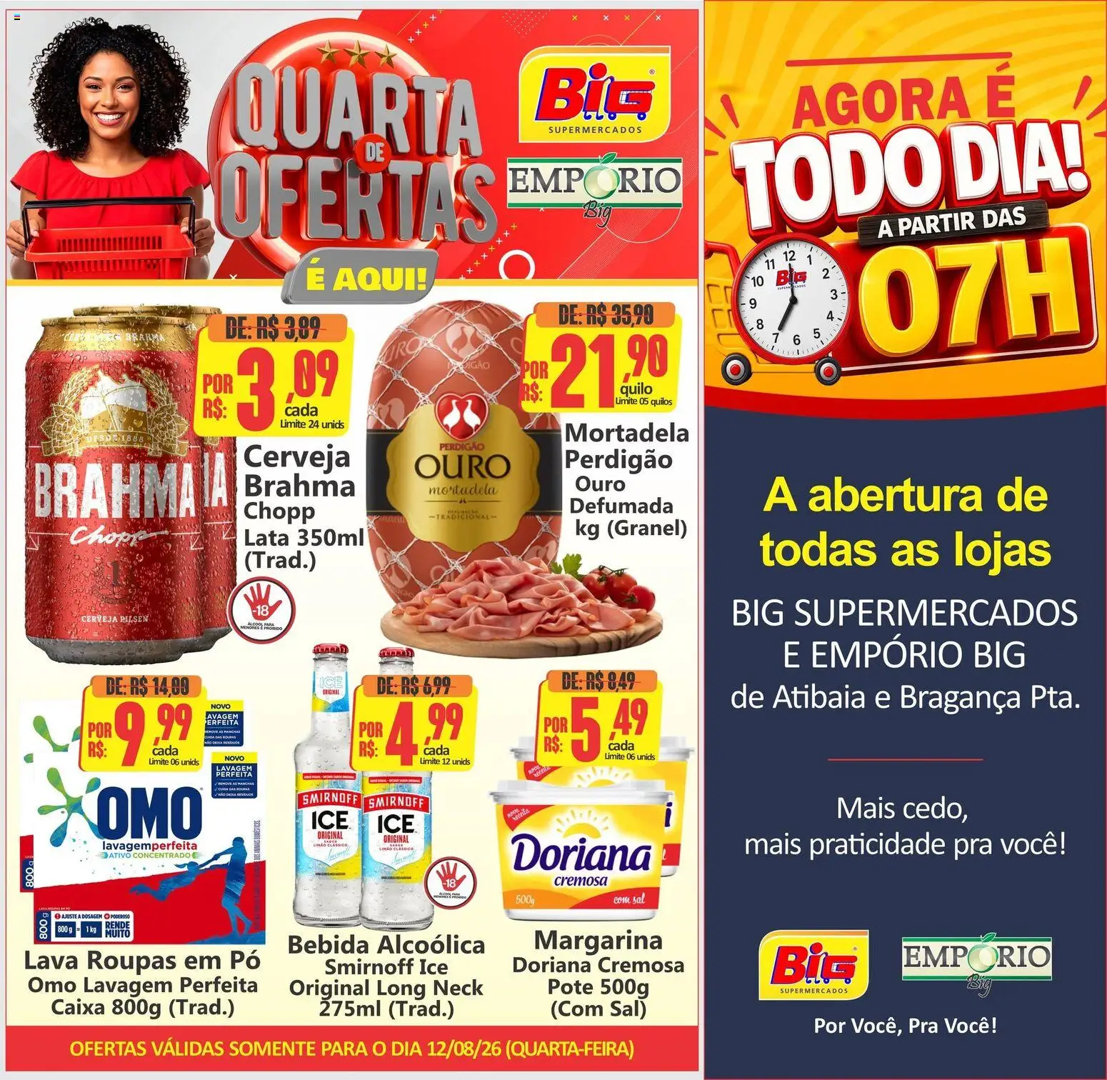 Big Supermercados Folheto - válido de 12/08/2026 | Página: 1 | Produtos: Doriana, Caixa, Mortadela, Sal
