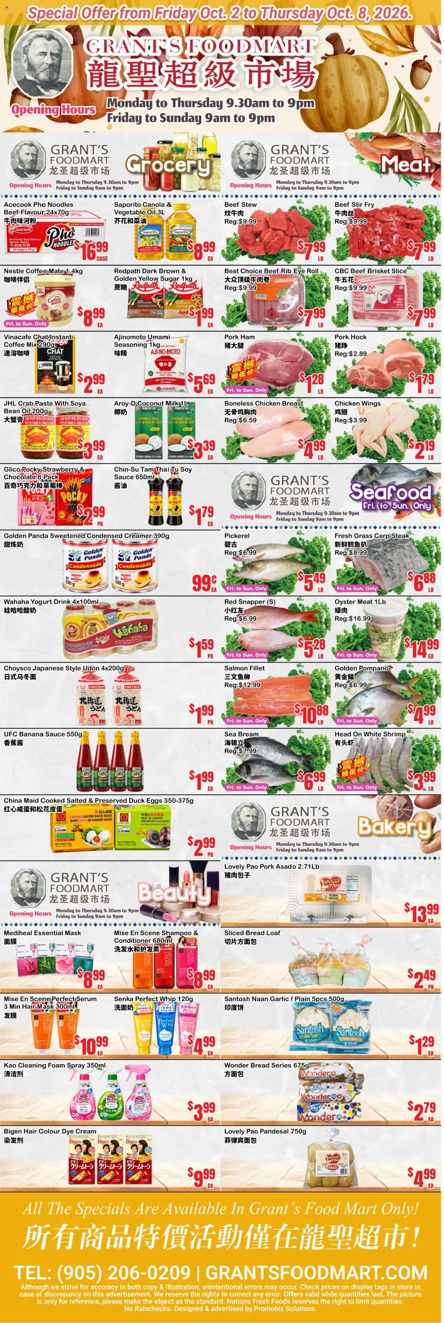 Oceans flyer valid from Oct 2, 2026 | Page: 2 | Products: Seafood, Chicken wings, Foam, Meat