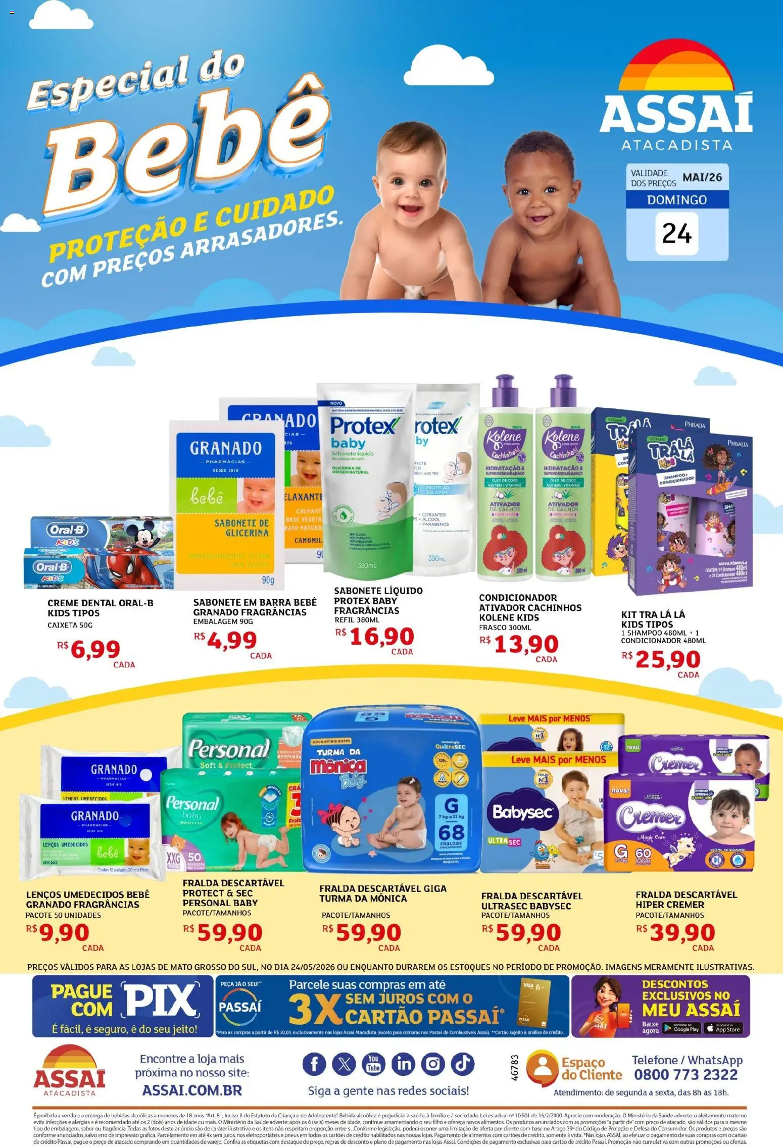 Assaí Atacadista Folheto - válido de 24.05.2026 | Página: 1 | Produtos: Base, Creme, Telefone, Creme dental