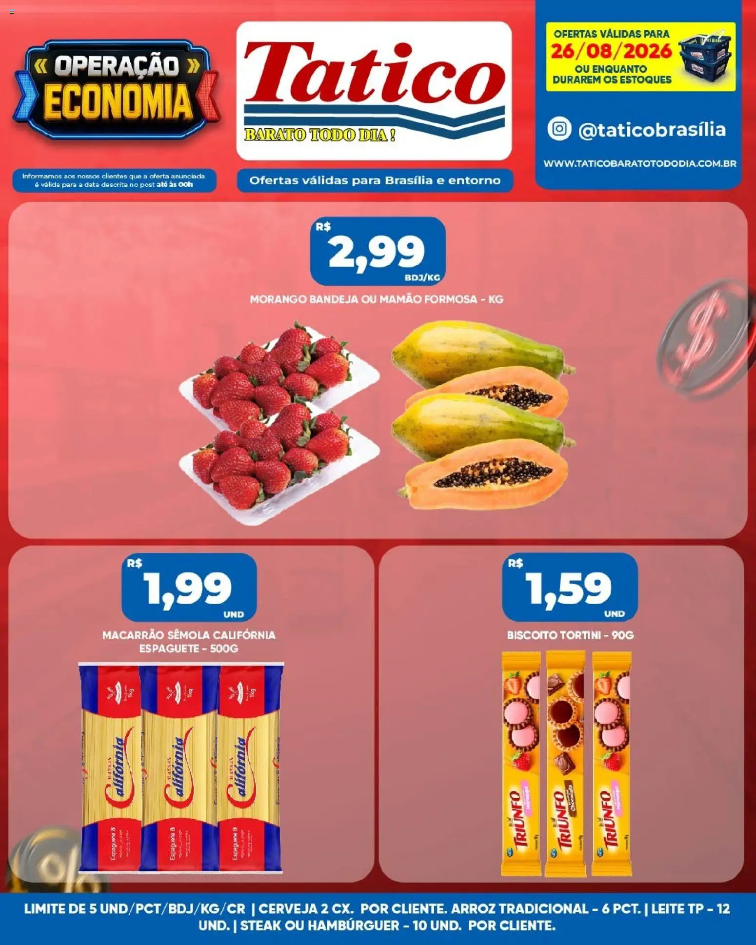 Tatico Folheto - válido de 26/08/2026 | Página: 2 | Produtos: Biscoito, Arroz, Macarrão, Hambúrguer