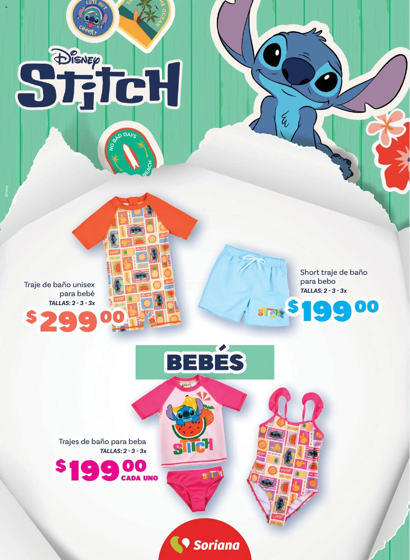 Nuevas ofertas de Soriana válidas en toda la República Mexicana desde el 26.03.2026. ¡Encuentra las mejores ofertas en Soriana Especial Stitch Híper! | Página: 3 | Productos: Traje, Traje de baño, Short, Baño