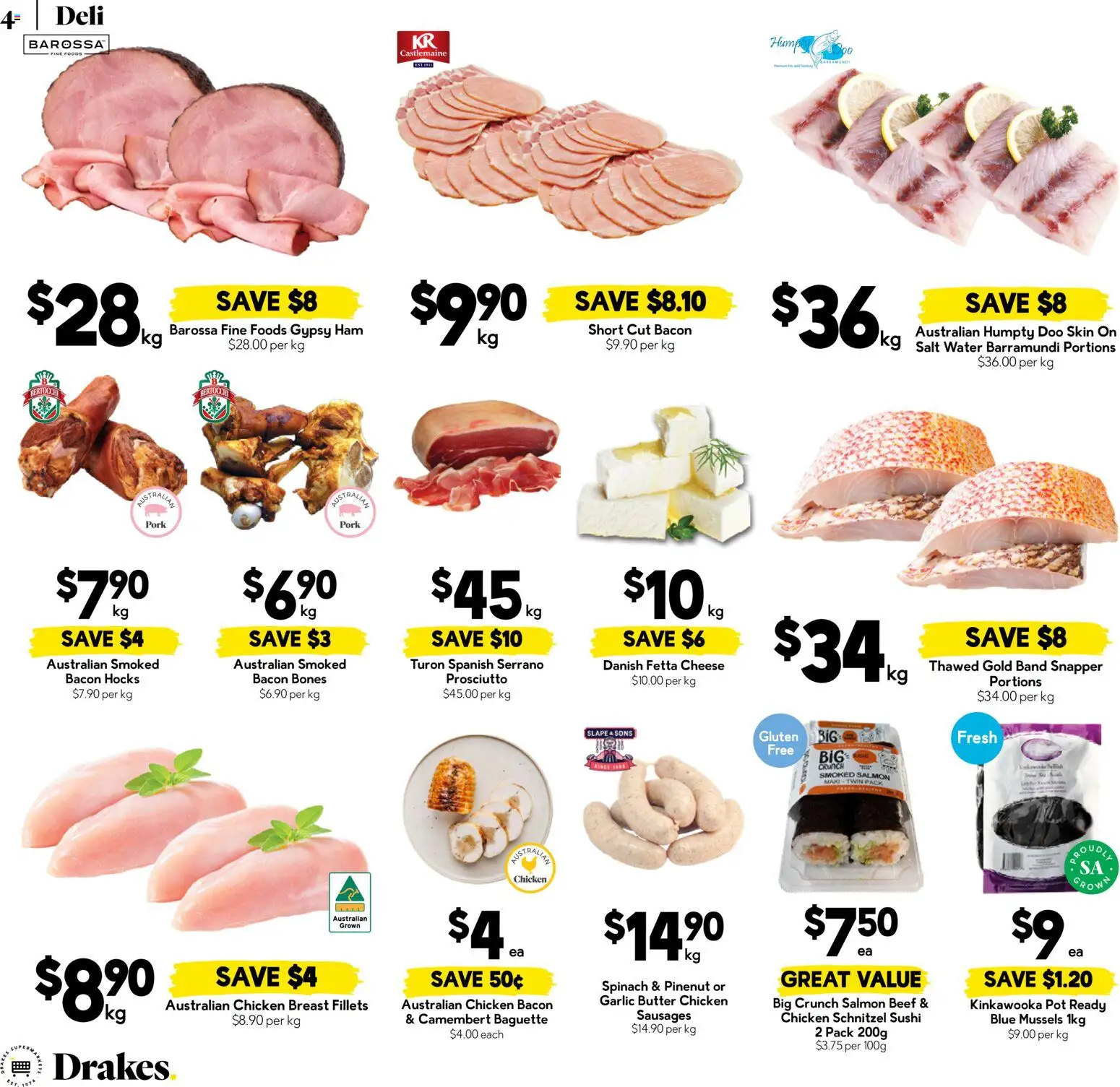 Drakes catalogue - valid from 12/08/2026 | Page: 4 | Products: Butter, Baguette, Garlic, Sausages