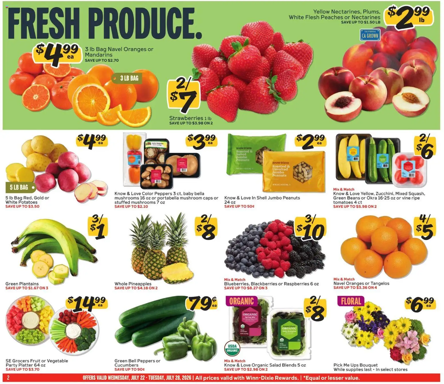 Winn Dixie Weekly Ad - valid from 07/22/2026 | Page: 2 | Products: Peaches, Tomatoes, Salad, Bag