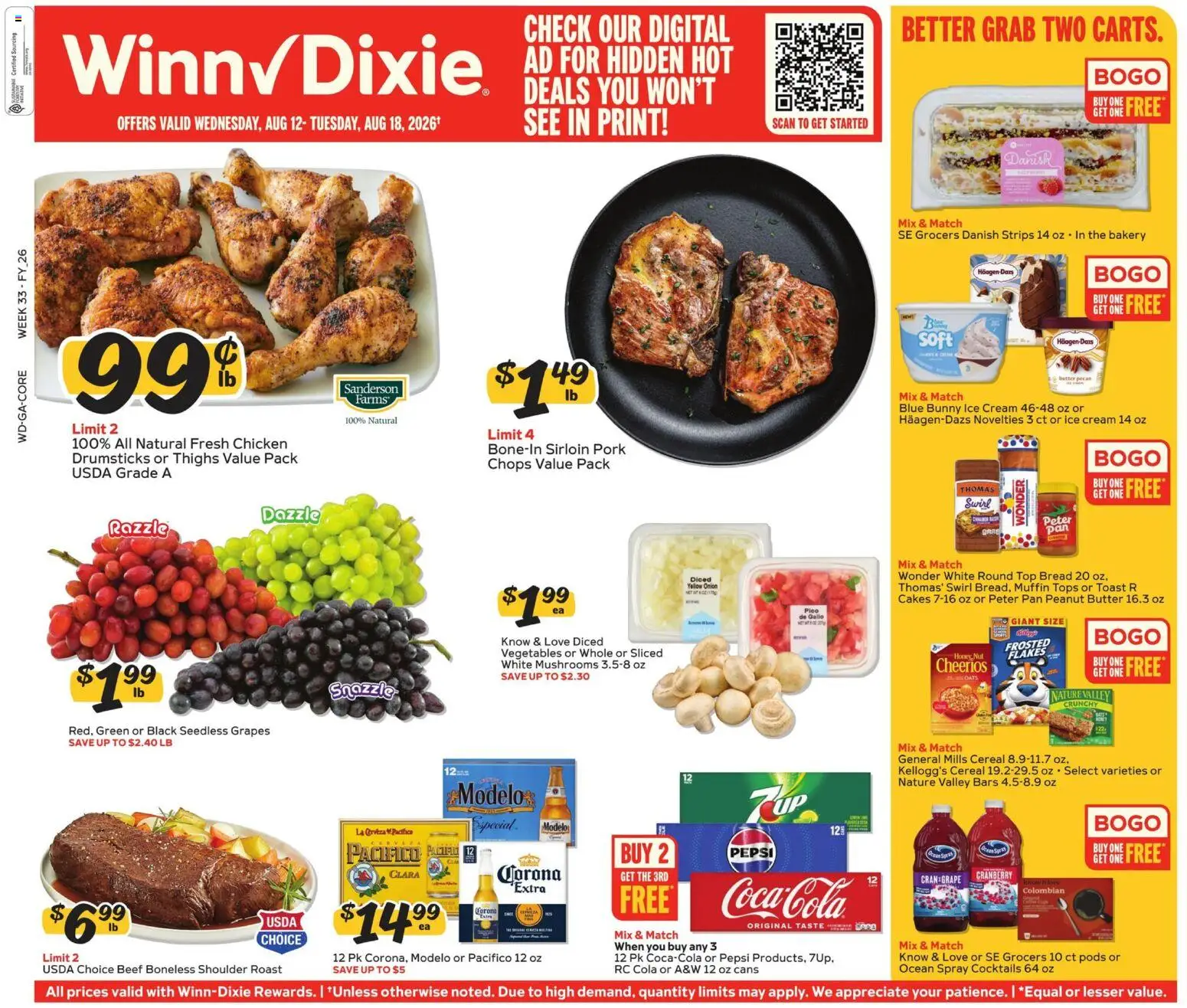 Winn Dixie Weekly Ad - valid from 08/12/2026 | Page: 1 | Products: Bakery, Beef, Cream, Drumsticks