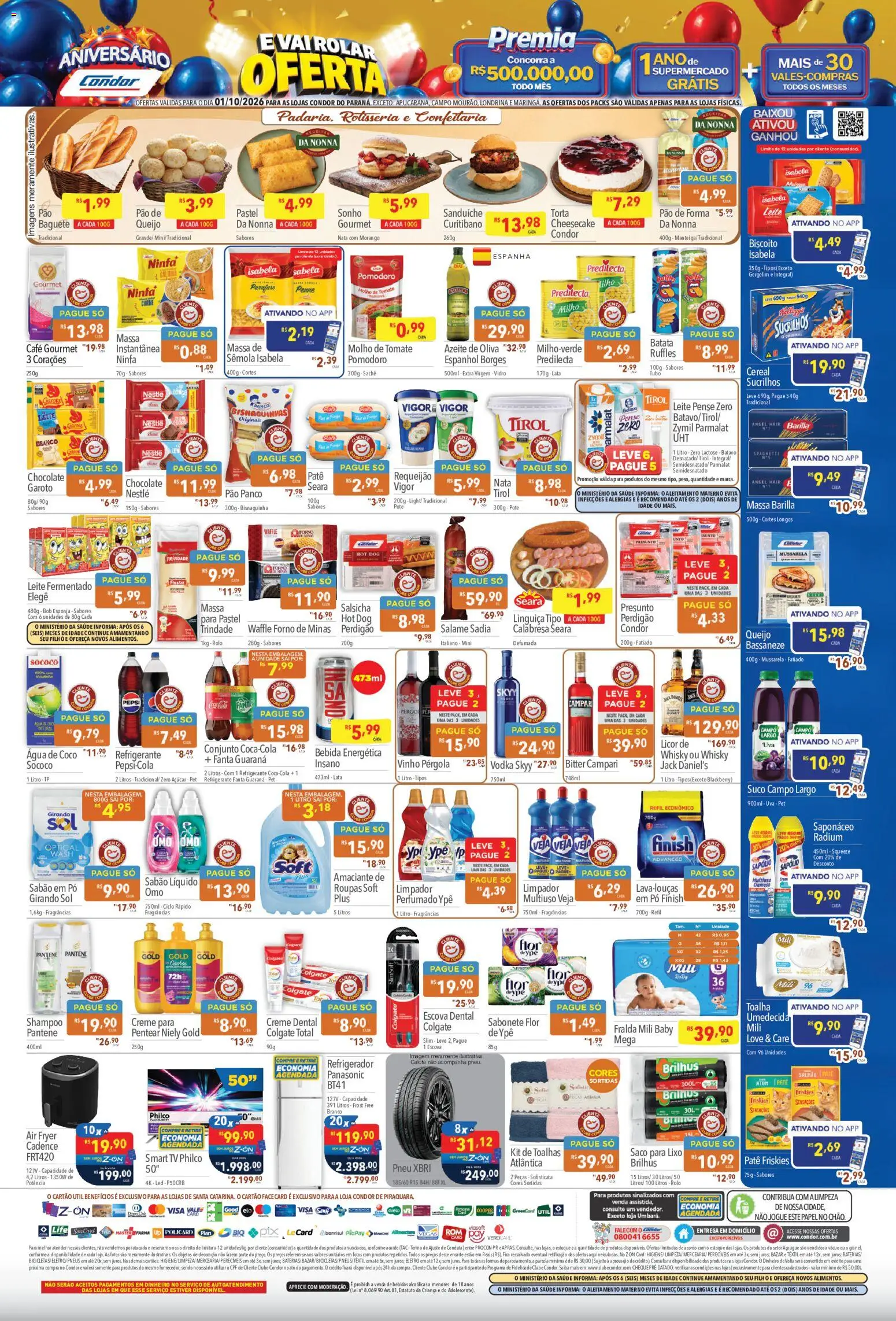 Supermercados Condor Folheto - válido de 01/10/2026 | Página: 2 | Produtos: Shampoo, Sabão em pó, Salame, Massa
