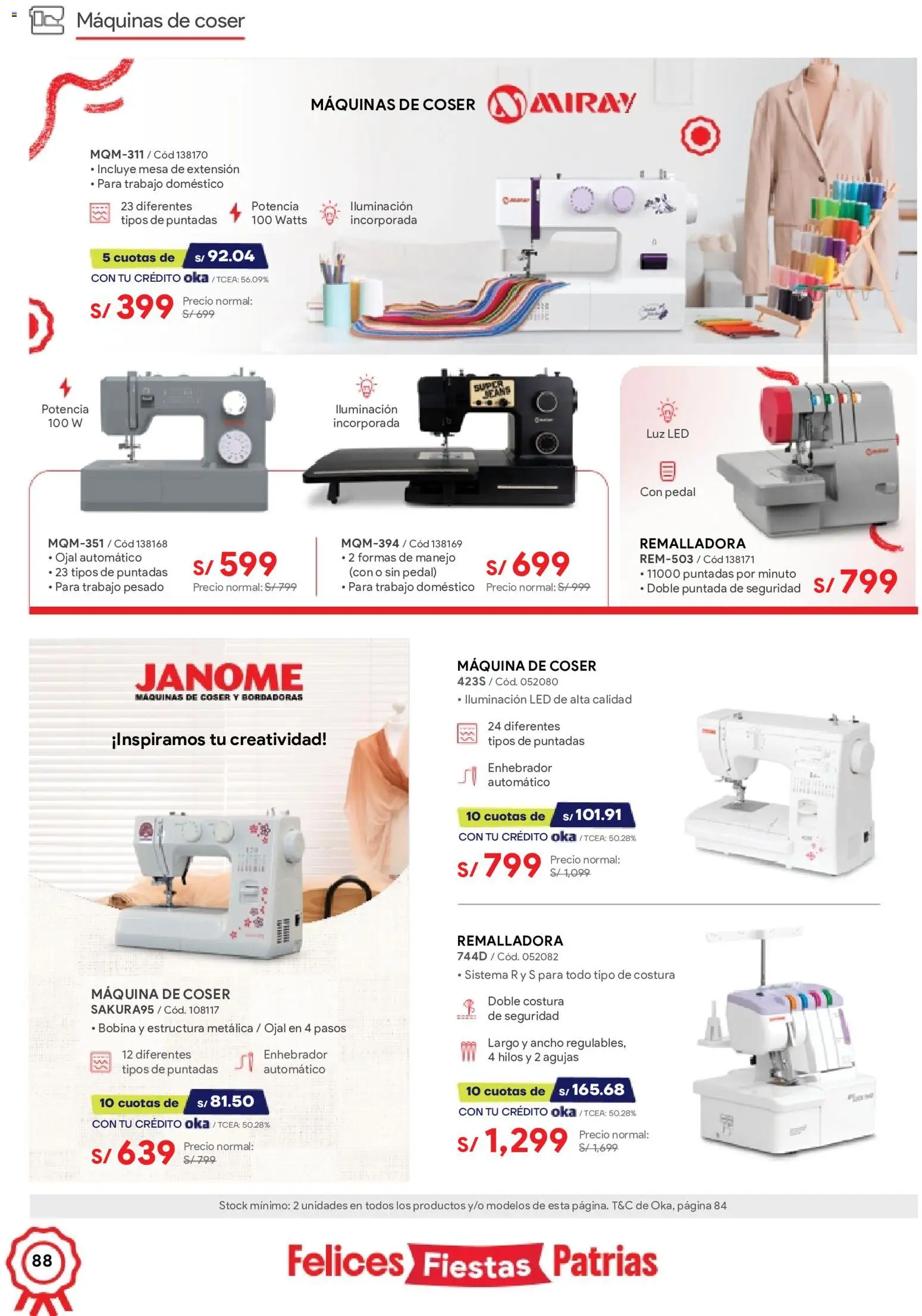 Catálogo Hiraoka válido desde 11/07/2026 | Página: 88 | Productos: Mesa, Máquina de coser