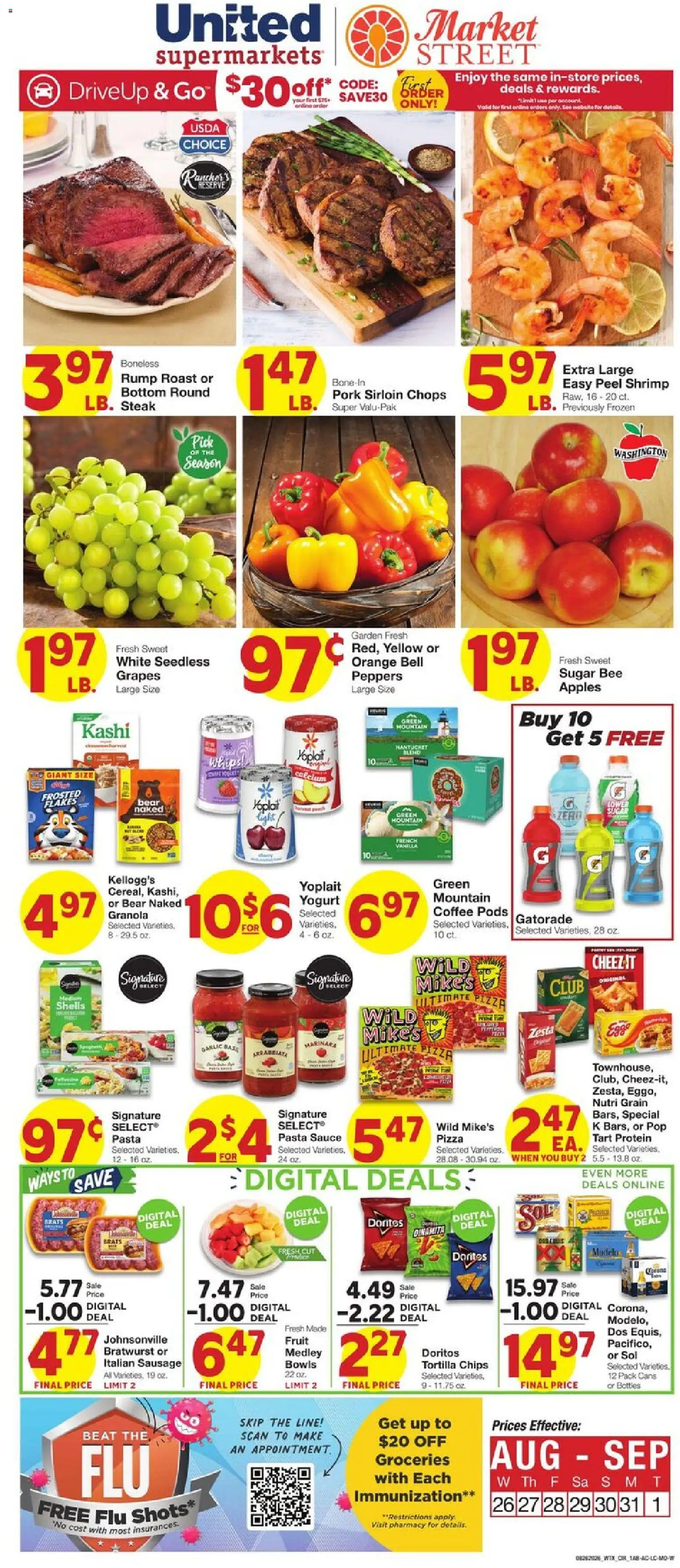United Supermarkets Weekly Ad - valid from 08/26/2026 | Page: 1 | Products: Peppers, Pork, Pasta, Sauce