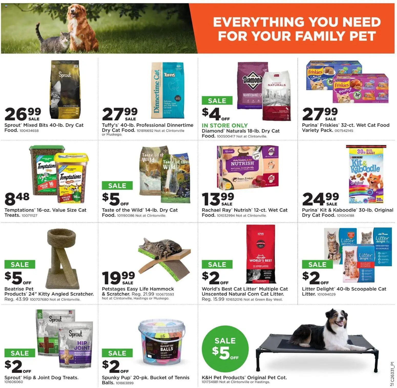 Mills Fleet Farm Weekly Ad - valid from 08/10/2026 | Page: 26 | Products: Corn, Cat Food, Chicken, Peanut butter