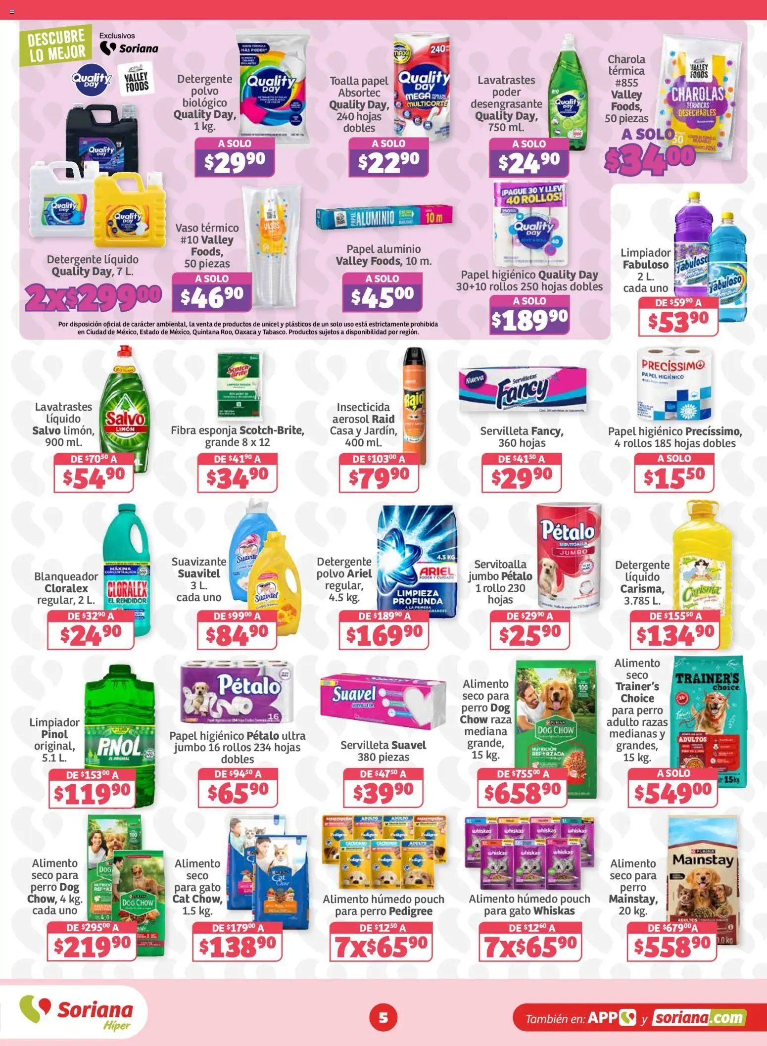 Nuevas ofertas de Soriana válidas en toda la República Mexicana desde el 13/08/2026. ¡Encuentra las mejores ofertas en Soriana folleto! | Página: 5 | Productos: Suavizante, Toalla, Detergente líquido, Polvo