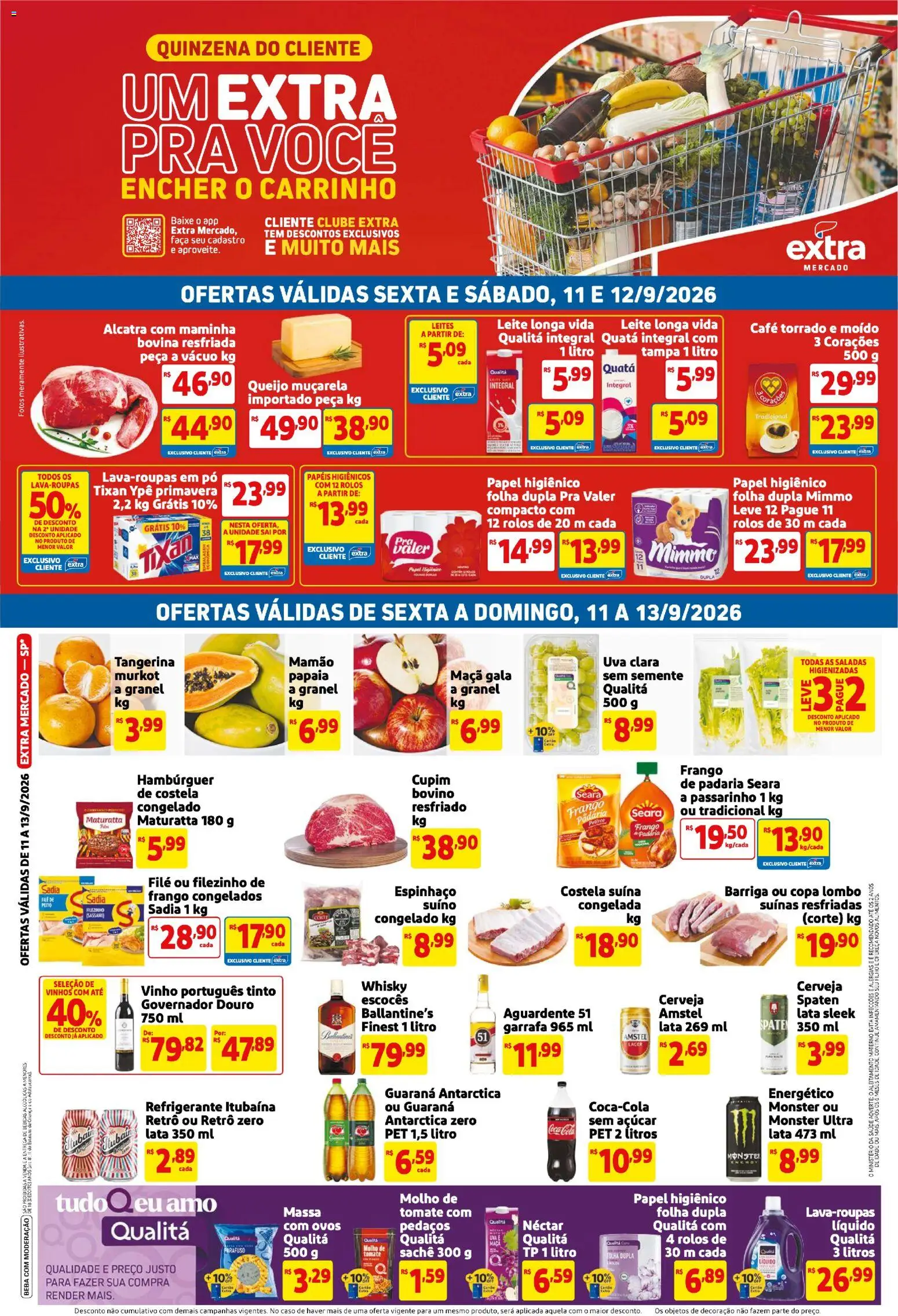 Extra Folheto - válido de 11/09/2026 | Página: 1 | Produtos: Queijo, Faca, Cerveja, Refrigerante