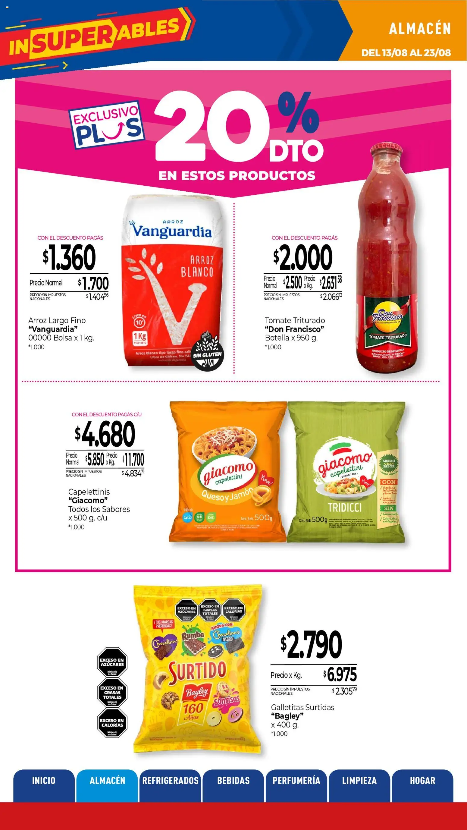 La Anonima catálogo │ válido desde el 13/08/2026 | Página: 13 | Productos: Botella, Peso, Galletitas, Tomate