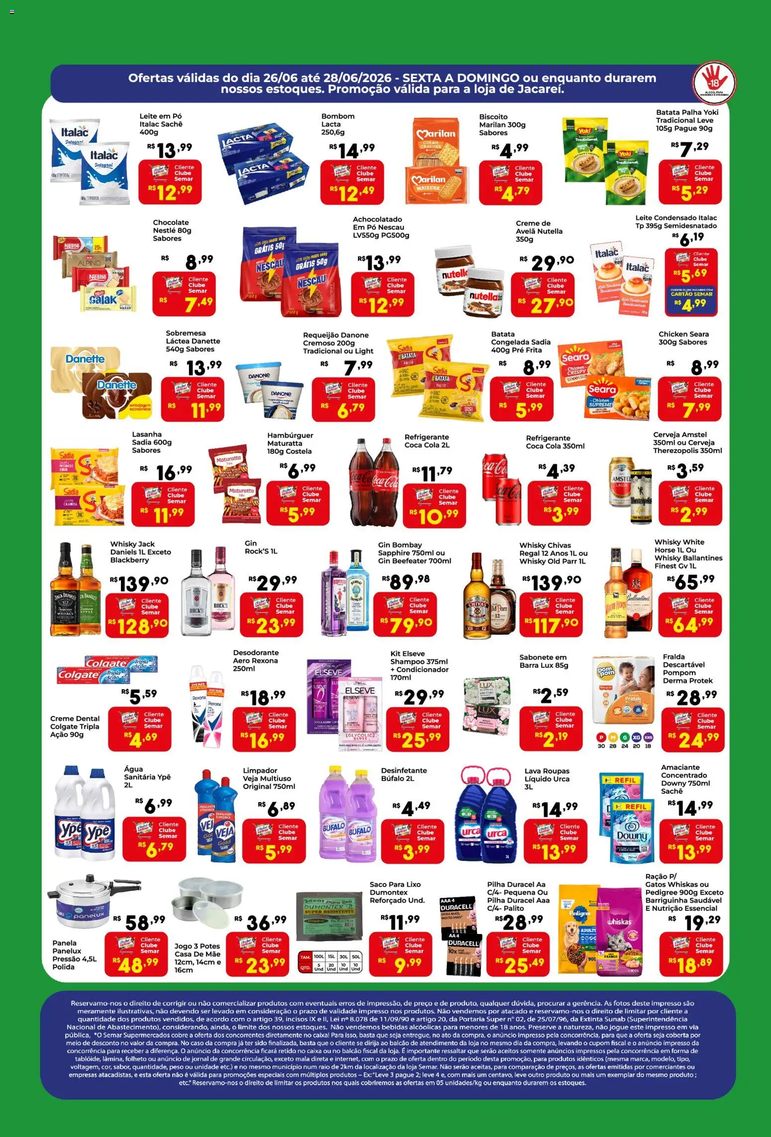 Semar Supermercado Folheto - válido de 26/06/2026 | Página: 2 | Produtos: Saco para lixo, Gin, Rexona, Leite em pó