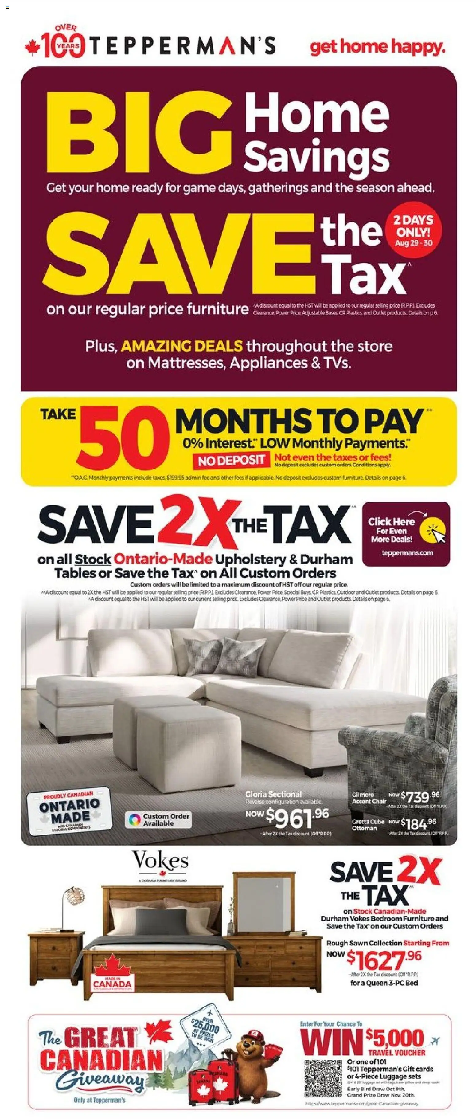 Tepperman's flyer valid from Aug 28, 2026 | Page: 2 | Products: Luggage, Game, Bed, Chair