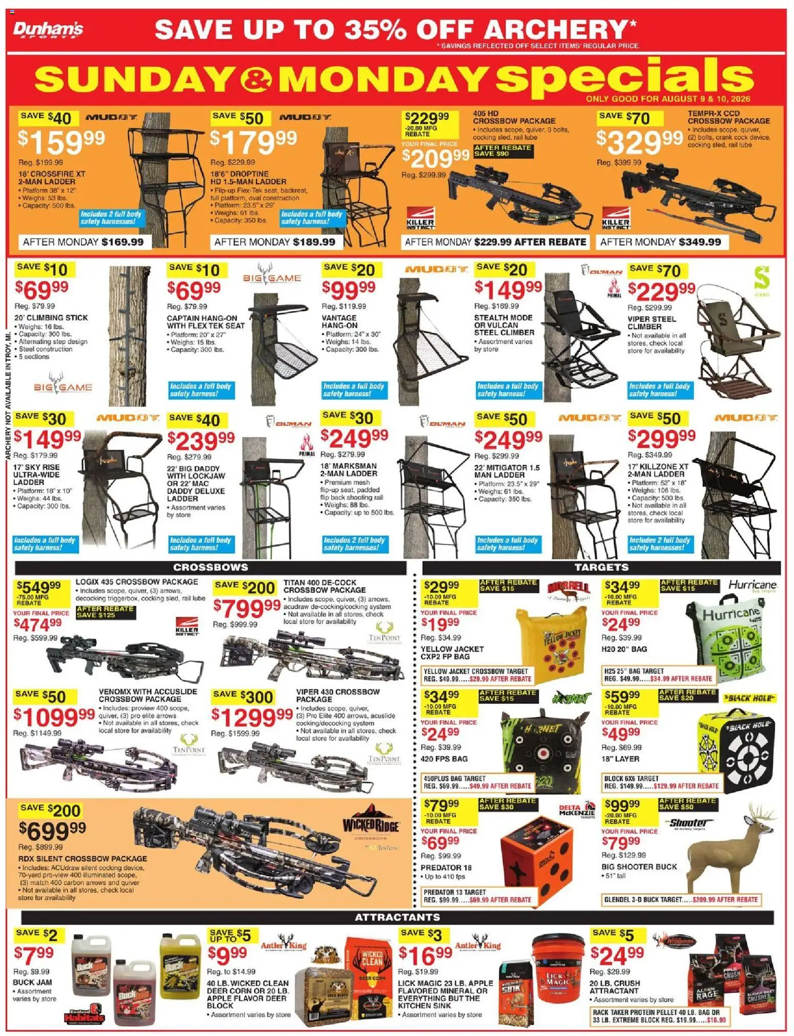 Dunham's Sports Weekly Ad - valid from 08/07/2026 | Page: 4 | Products: Crossbow, Jacket, Beet, Archery