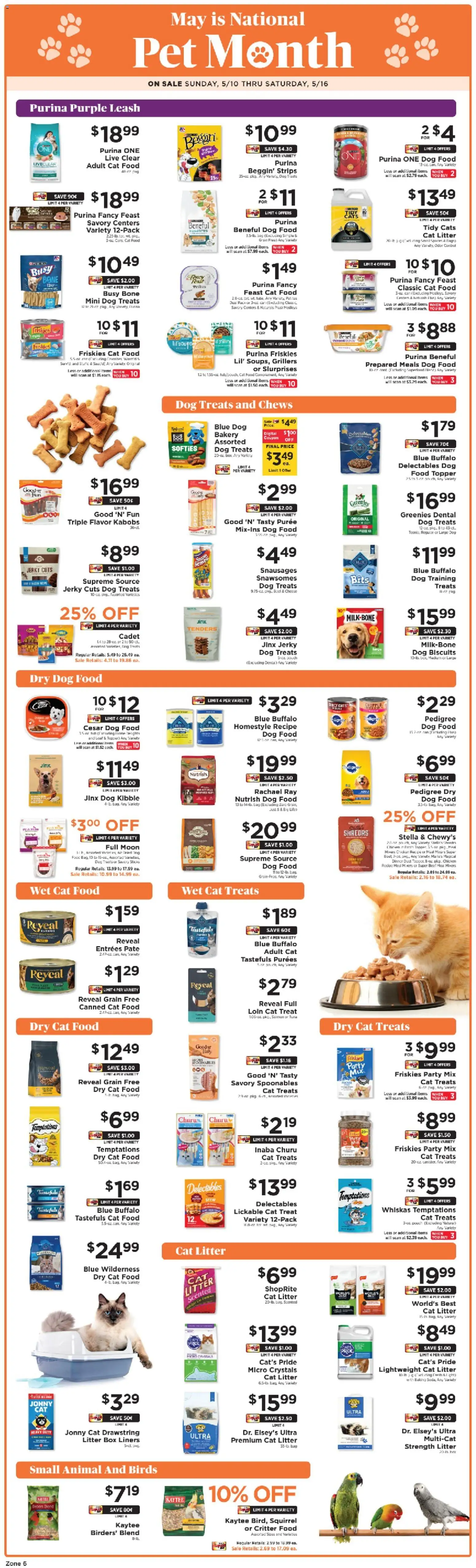 ShopRite Pet Shop Picks - valid from 05.05.2026 | Page: 1 | Products: Bakery, Dog Food, Cat Litter, Beef