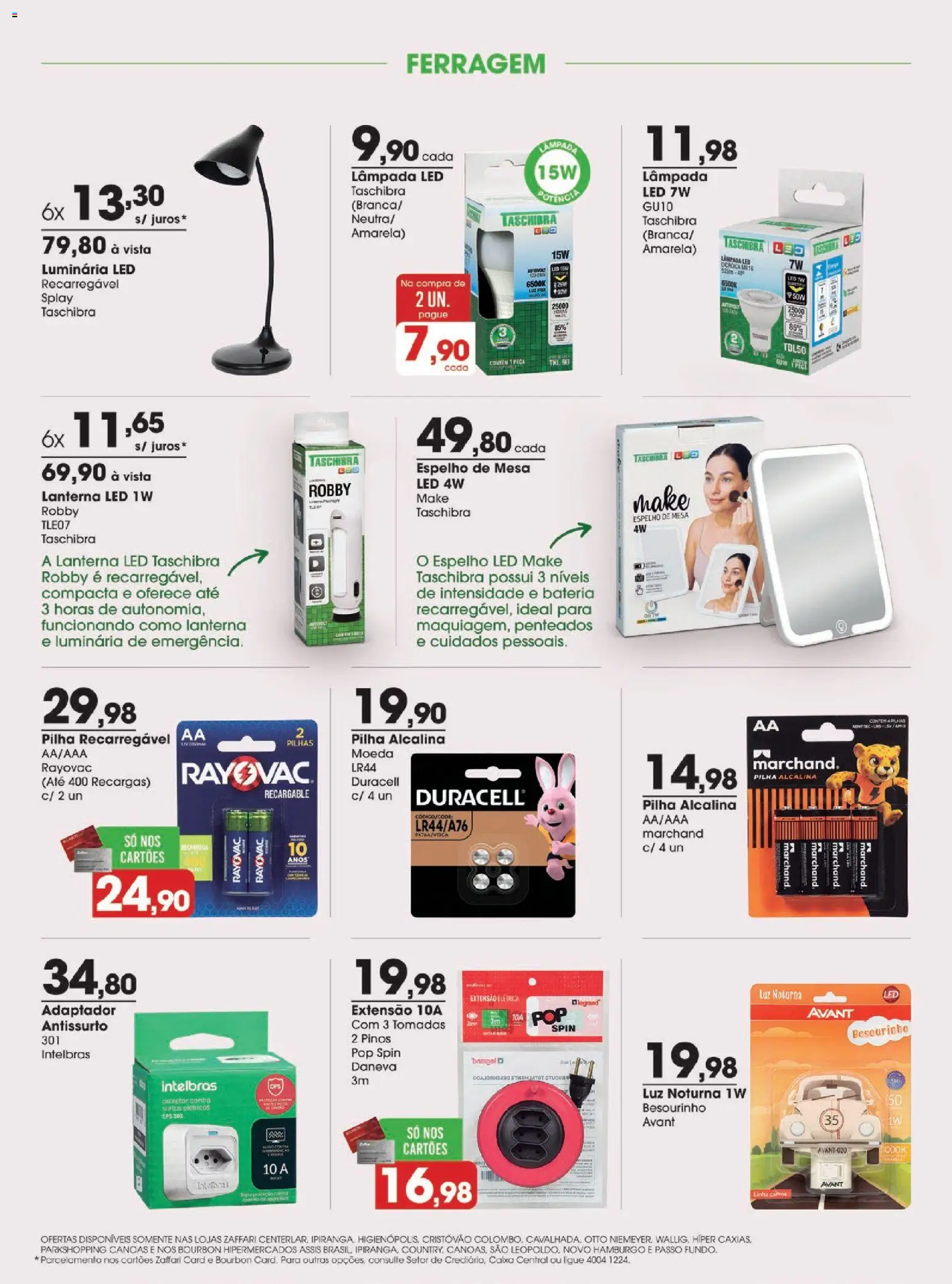 Zaffari Folheto - válido de 01/10/2026 | Página: 13 | Produtos: Extensão elétrica, Pilhas, Caixa, Lâmpada led