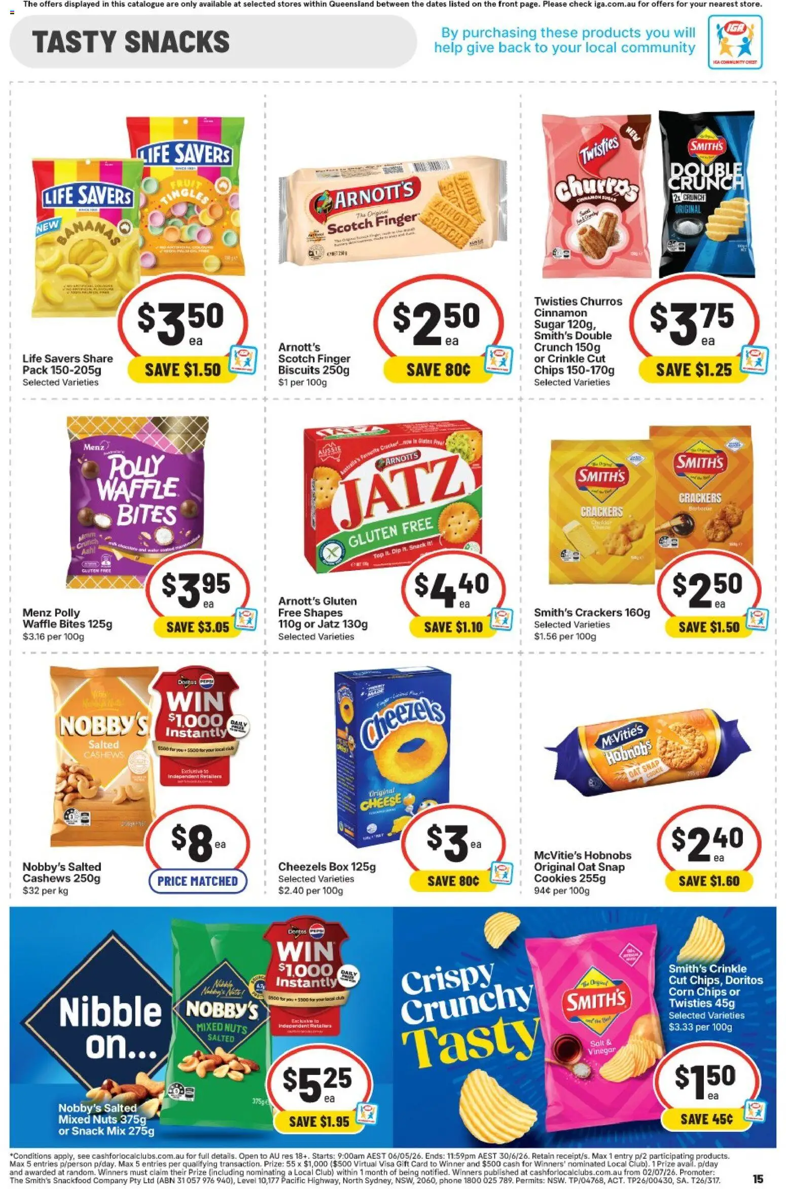 IGA catalogue - valid from 03.06.2026 | Page: 15 | Products: Crackers, Bananas, Nuts, Phone