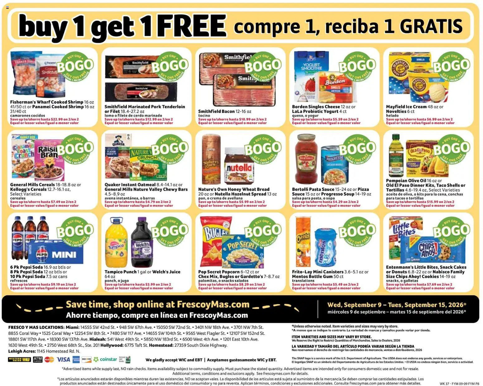 Fresco y Más Weekly Ad - valid from 09/09/2026 | Page: 8 | Products: Shrimp, Oil, Sauce, Tortillas