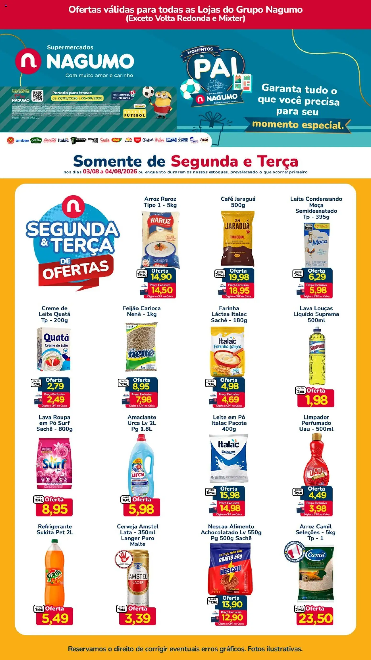 Nagumo Folheto - válido de 03/08/2026 | Página: 1 | Produtos: Achocolatado, Arroz, Refrigerante, Creme de leite