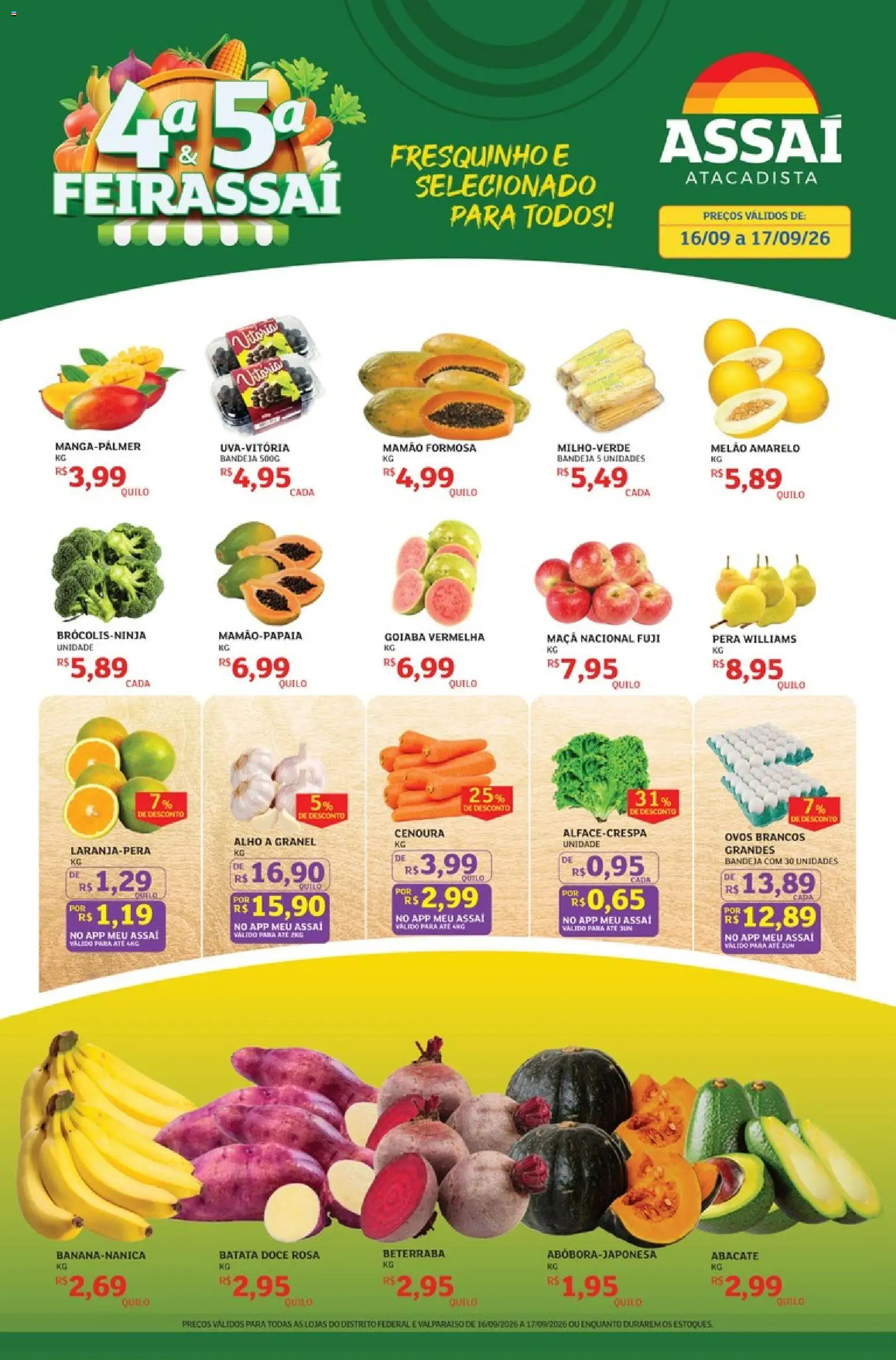 Assaí Atacadista Folheto - válido de 16/09/2026 | Página: 1 | Produtos: Melão amarelo, Melão, Pera, Batata