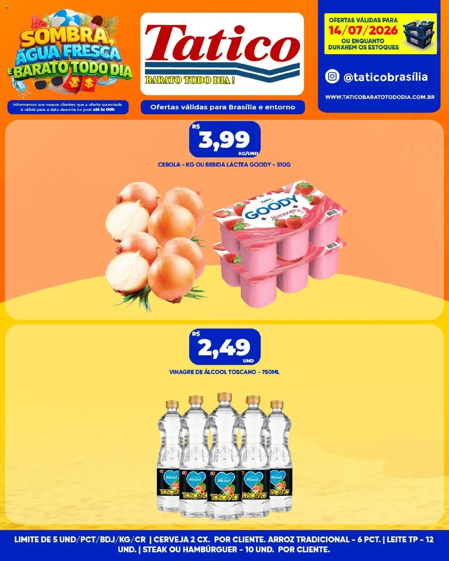 Tatico Folheto - válido de 14/07/2026 | Página: 3 | Produtos: Cebola, Vinagre, Cerveja, Arroz