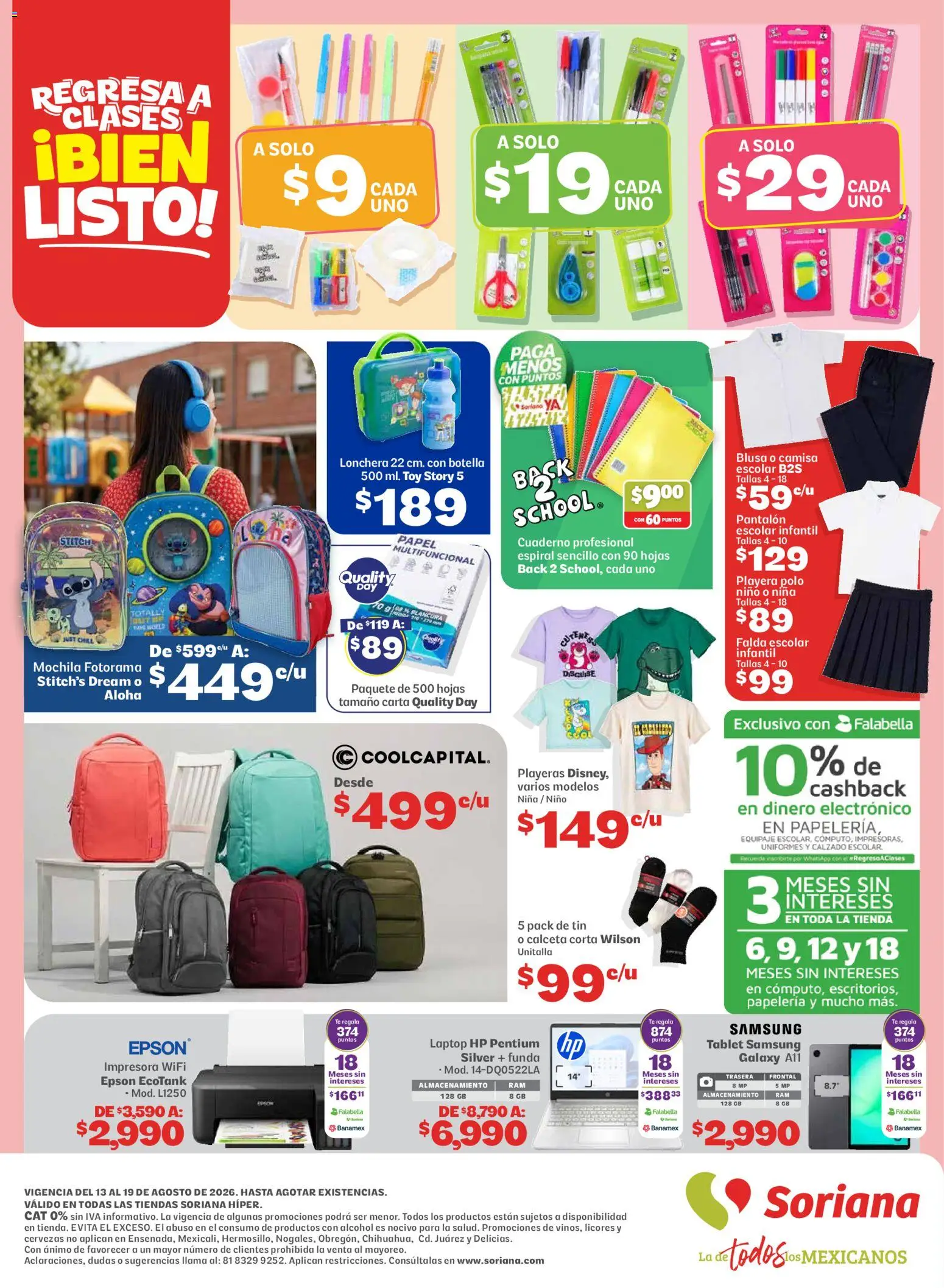 Nuevas ofertas de Soriana válidas en toda la República Mexicana desde el 13/08/2026. ¡Encuentra las mejores ofertas en Soriana folleto! | Página: 8 | Productos: Blusa, Mochila, Playera, Falda