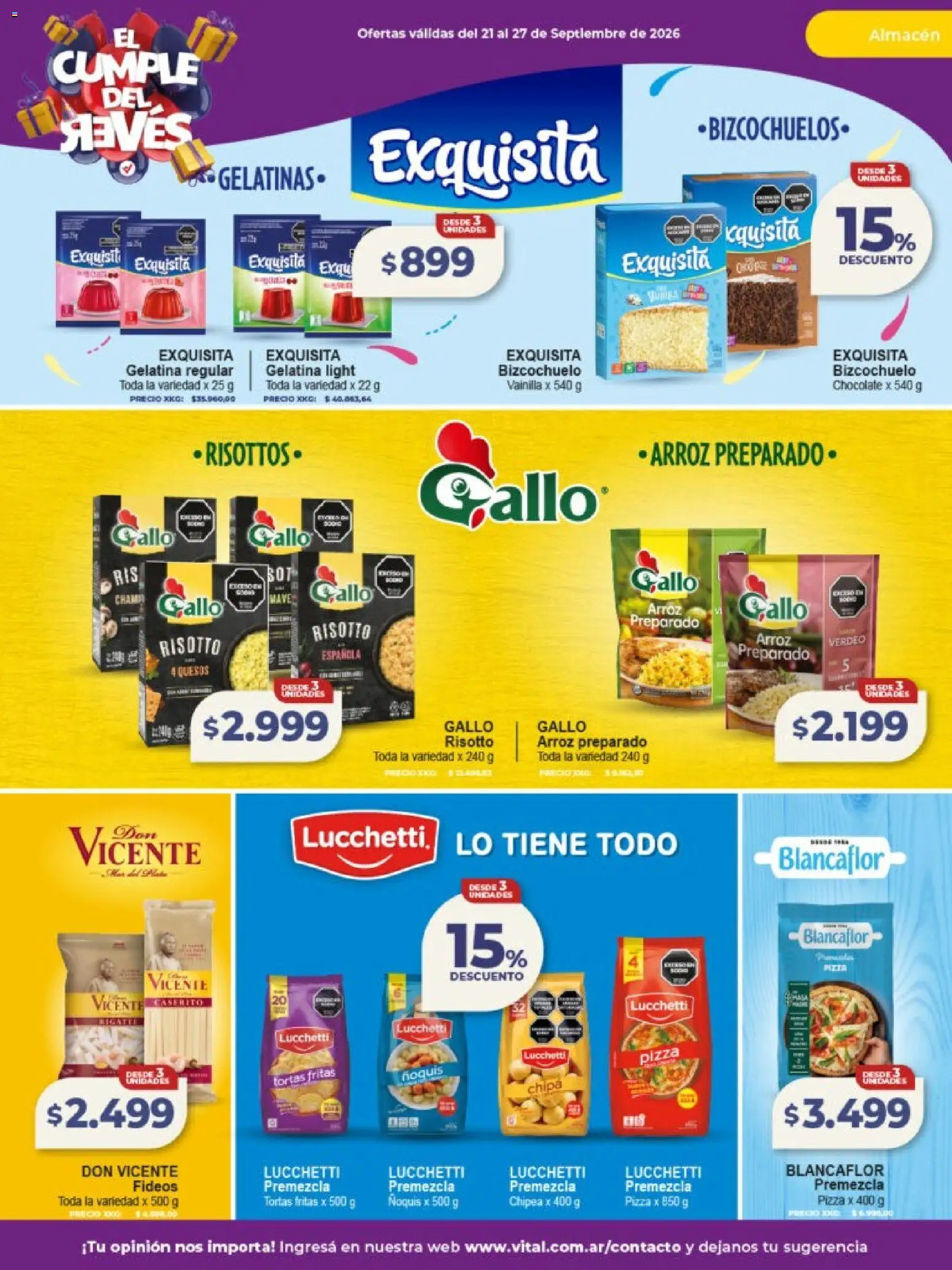 Vital - Ofertas │ válido desde el 21/09/2026 | Página: 21 | Productos: Tortas, Pizza, Arroz, Fideos