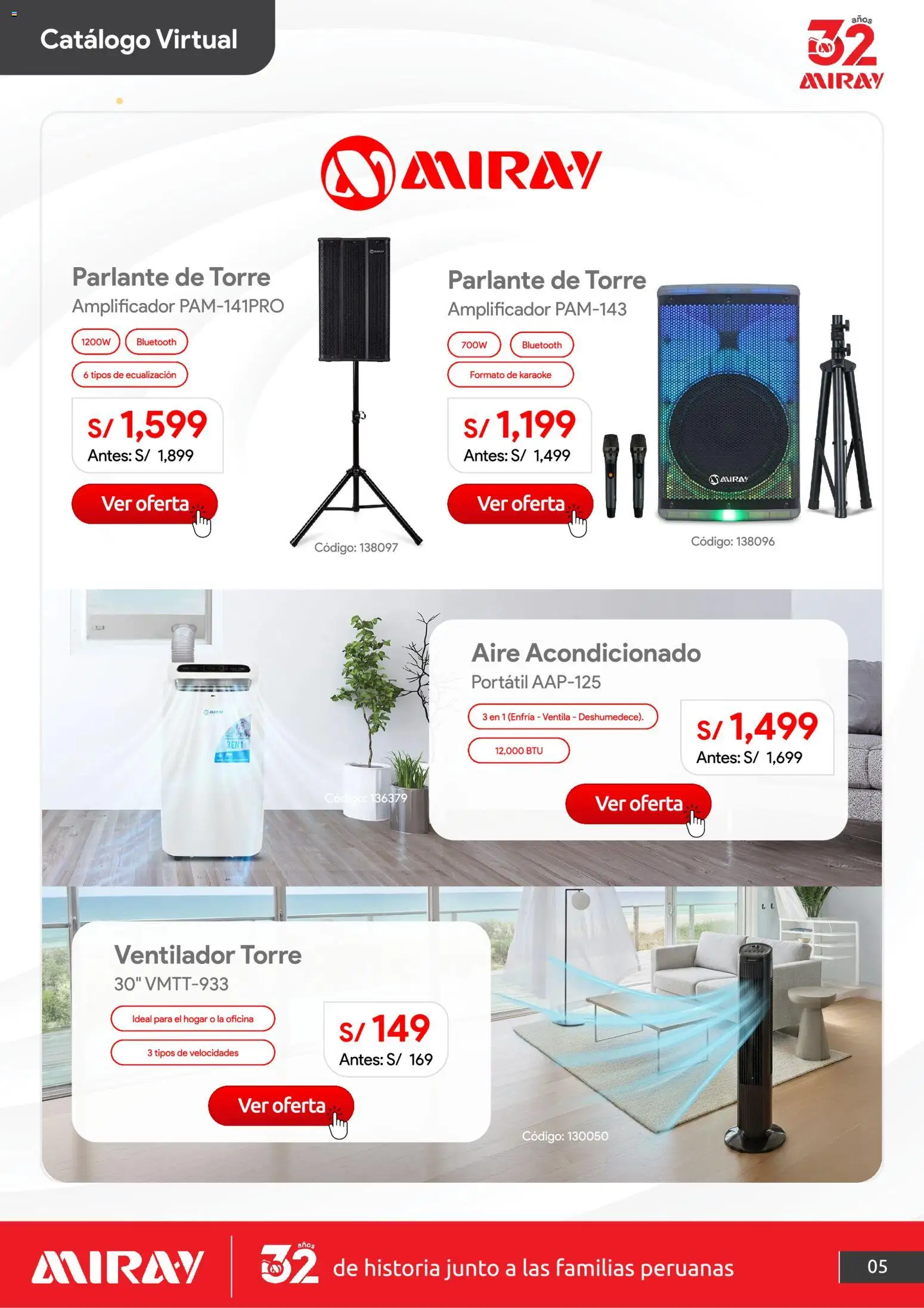 Catálogo Hiraoka válido desde 01/09/2026 | Página: 6 | Productos: Parlante, Aire acondicionado, Ventilador