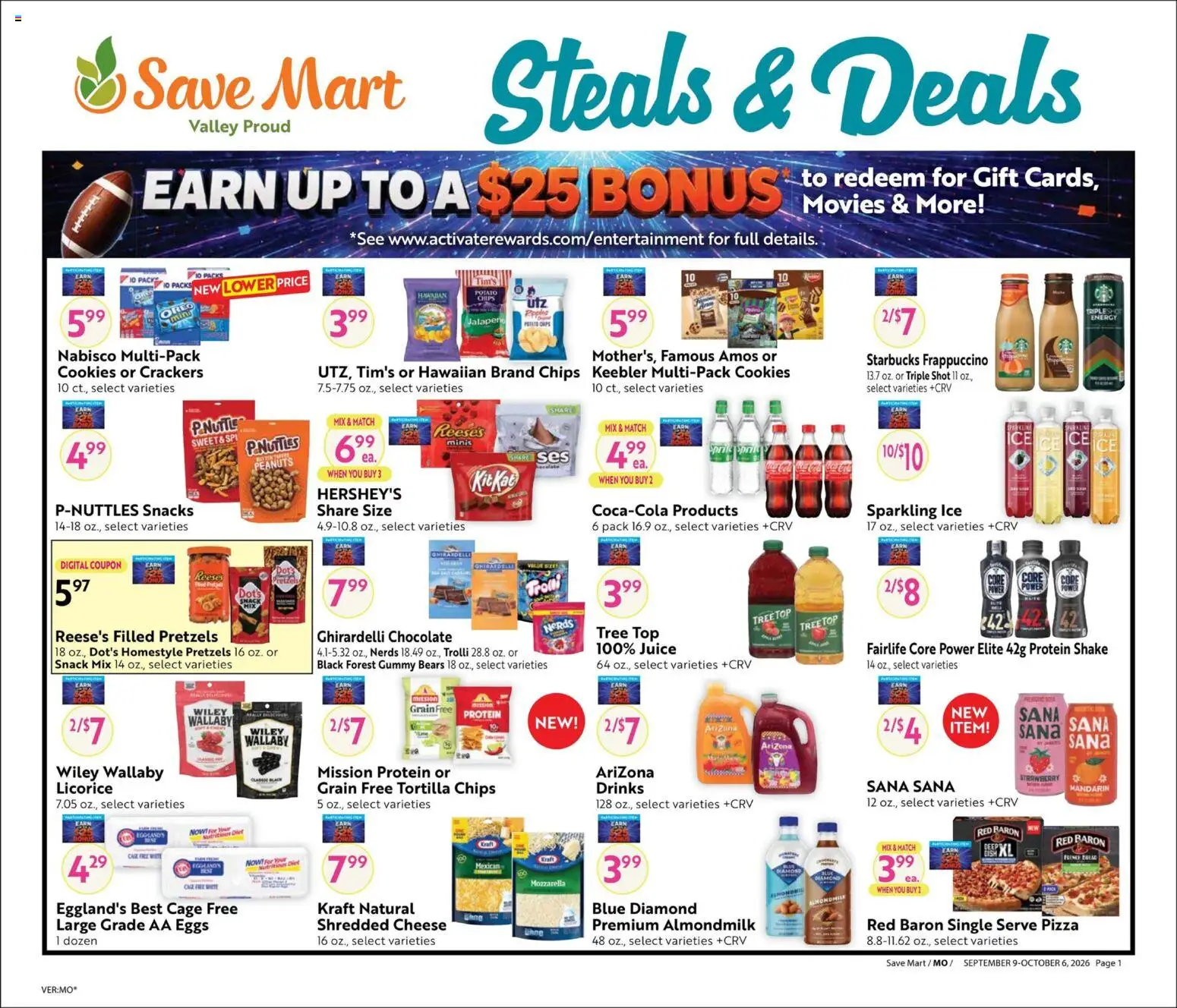 Save Mart Online Savings Guide - valid from 09/09/2026 | Page: 1 | Products: Pizza, Juice, Ice, Mozzarella