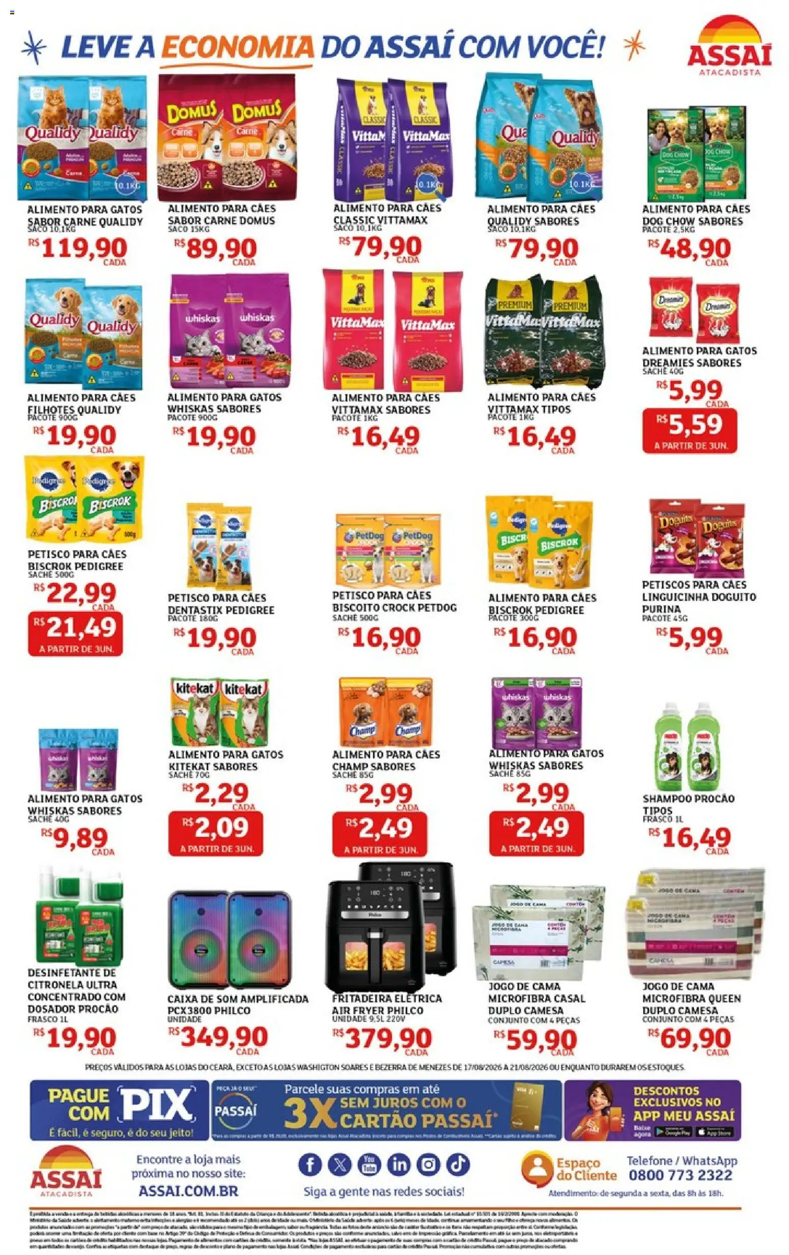 Assaí Atacadista Folheto - válido de 17/08/2026 | Página: 4 | Produtos: Shampoo, Jogo de cama, Caixa, Telefone