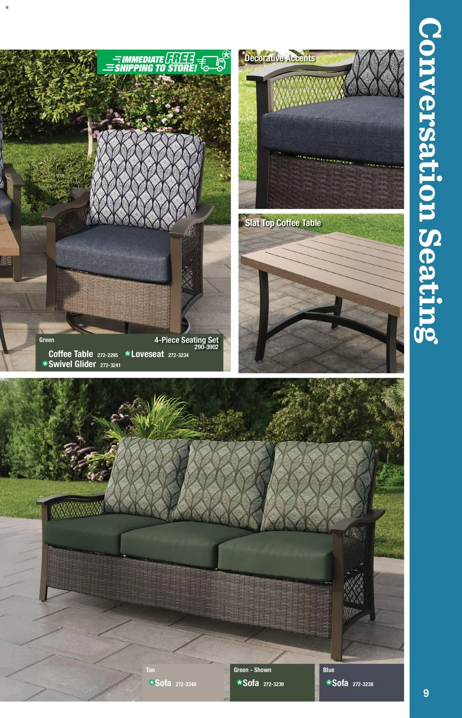 Menards Outdoor Living Catalogue - valid from 02/04/2026 | Page: 9 | Products: Sofa, Coffee table, Swivel, Coffee