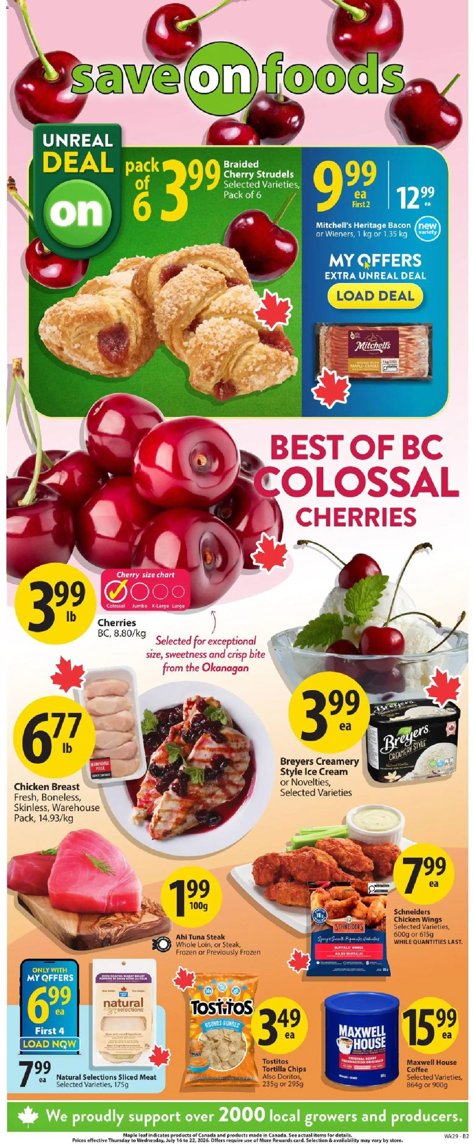 Save on foods flyer valid from Jul 16, 2026 | Page: 2 | Products: Cream, Chicken wings, Coffee, Chicken