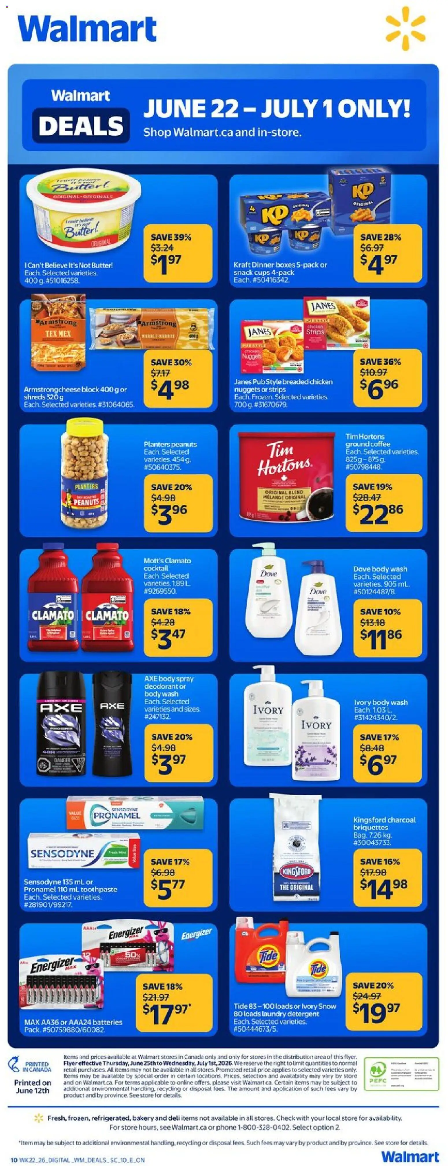 Walmart flyer valid from Jun 22, 2026 | Page: 9 | Products: Phone, Bakery, Cheese, Coffee