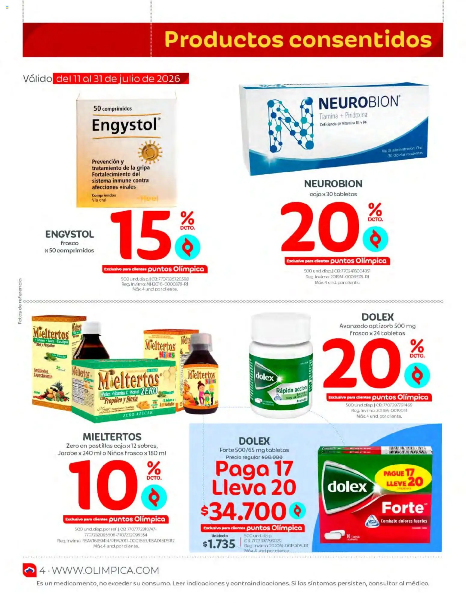 Olímpica revista - valida desde el 01/07/2026 | Página: 4 | Productos: Frasco, Azucar, Caja